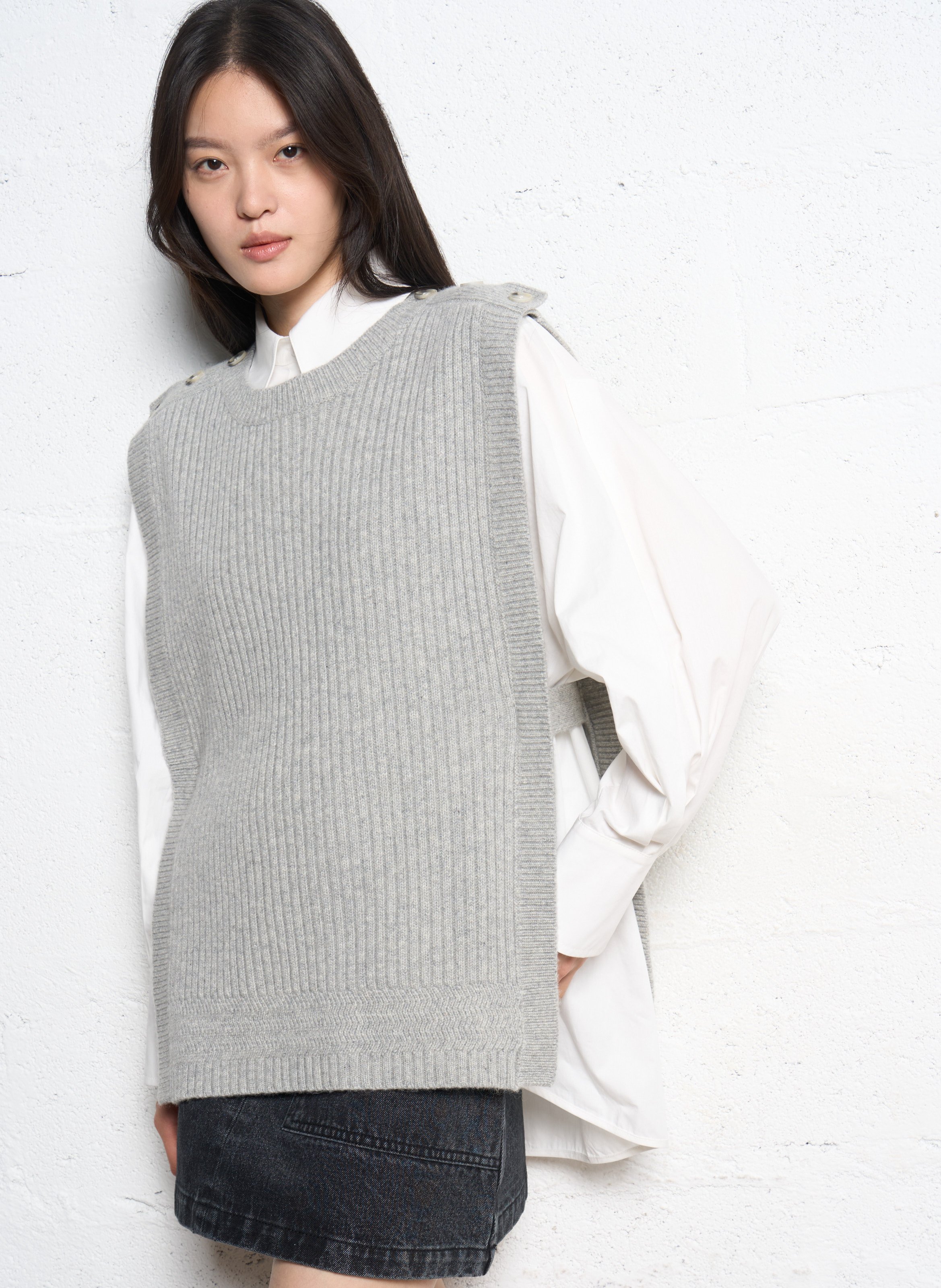 Pull col rond en laine mélangée SUNCOO Gris