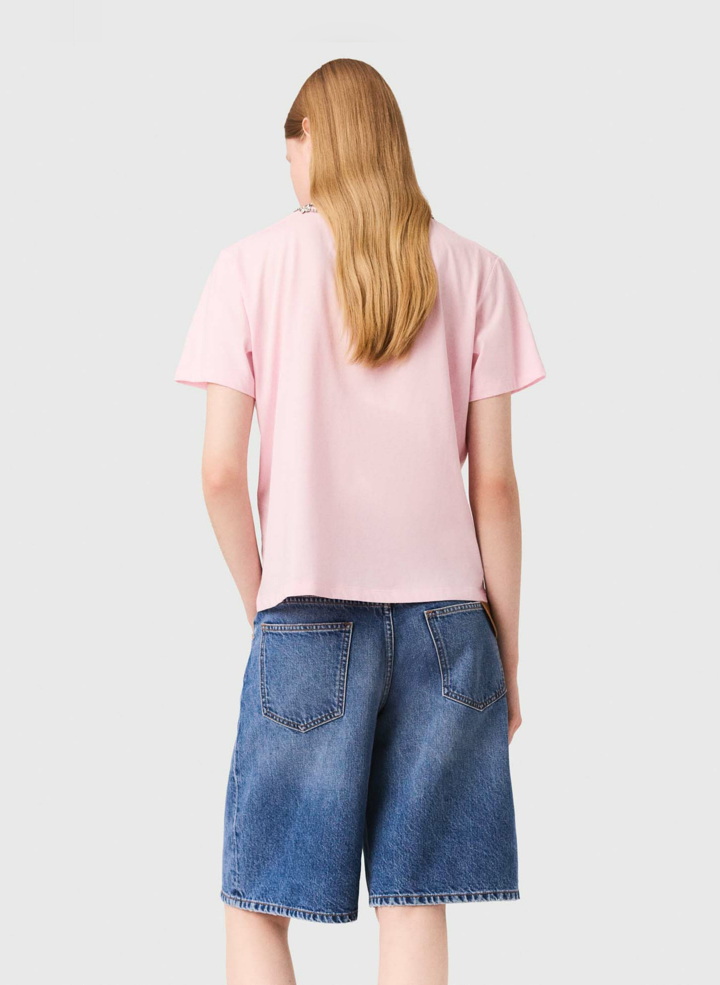 Tee-shirt col rond en coton MAJE Rose