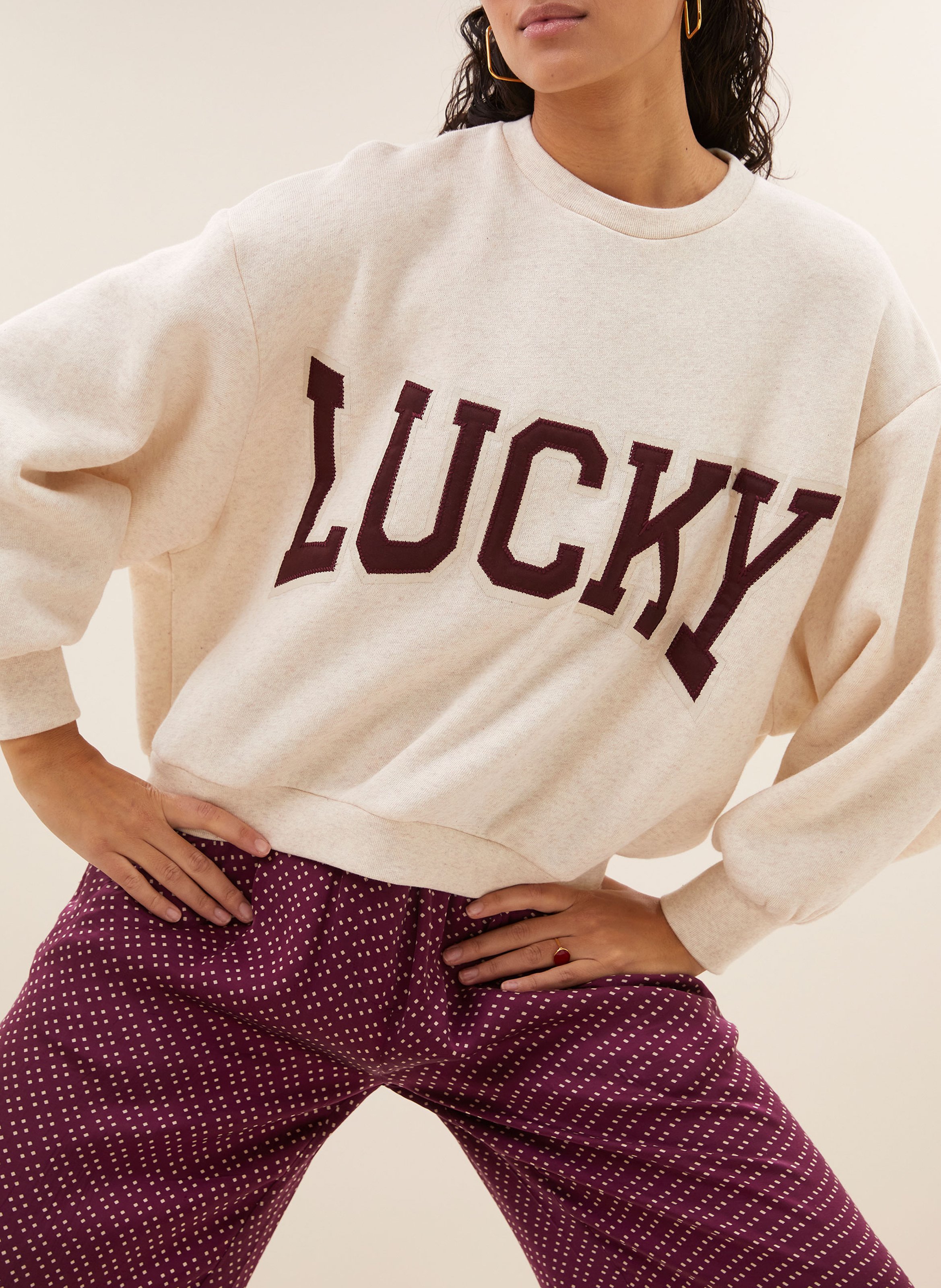 Wijde sweater van katoenblend met zeefdruk BY BAR Roze