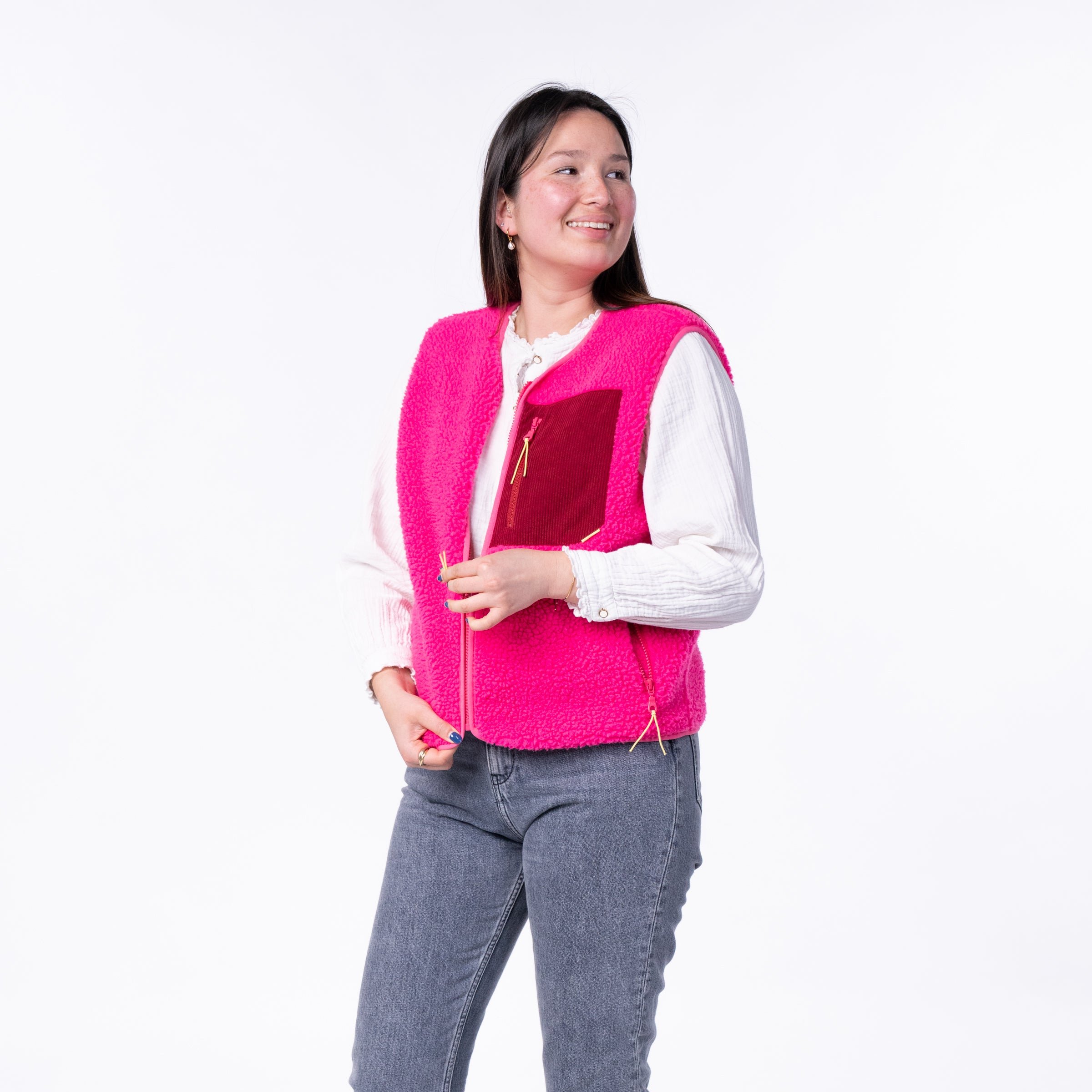 Sleeveless Sherpa Zip-Up Vest BILLYBELT Pink