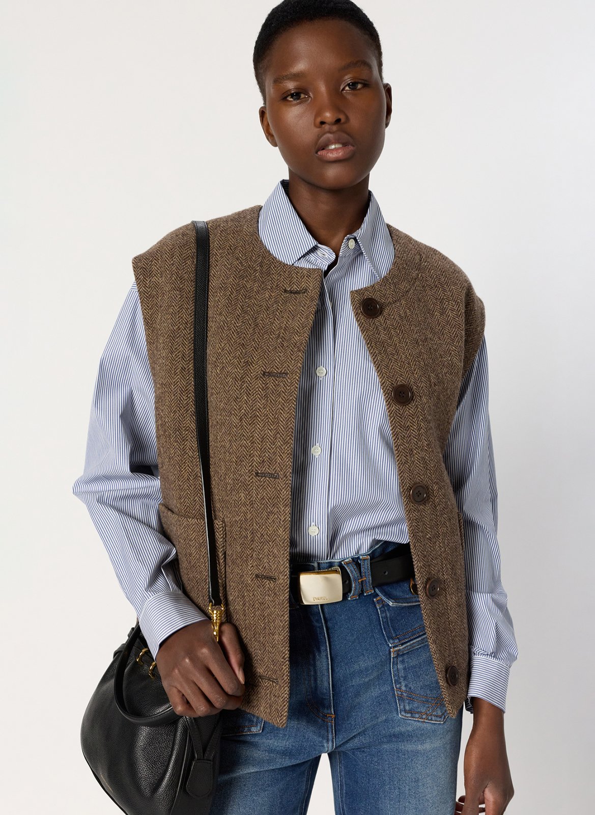 Straight round-neck wool cardigan GERARD DAREL Brown