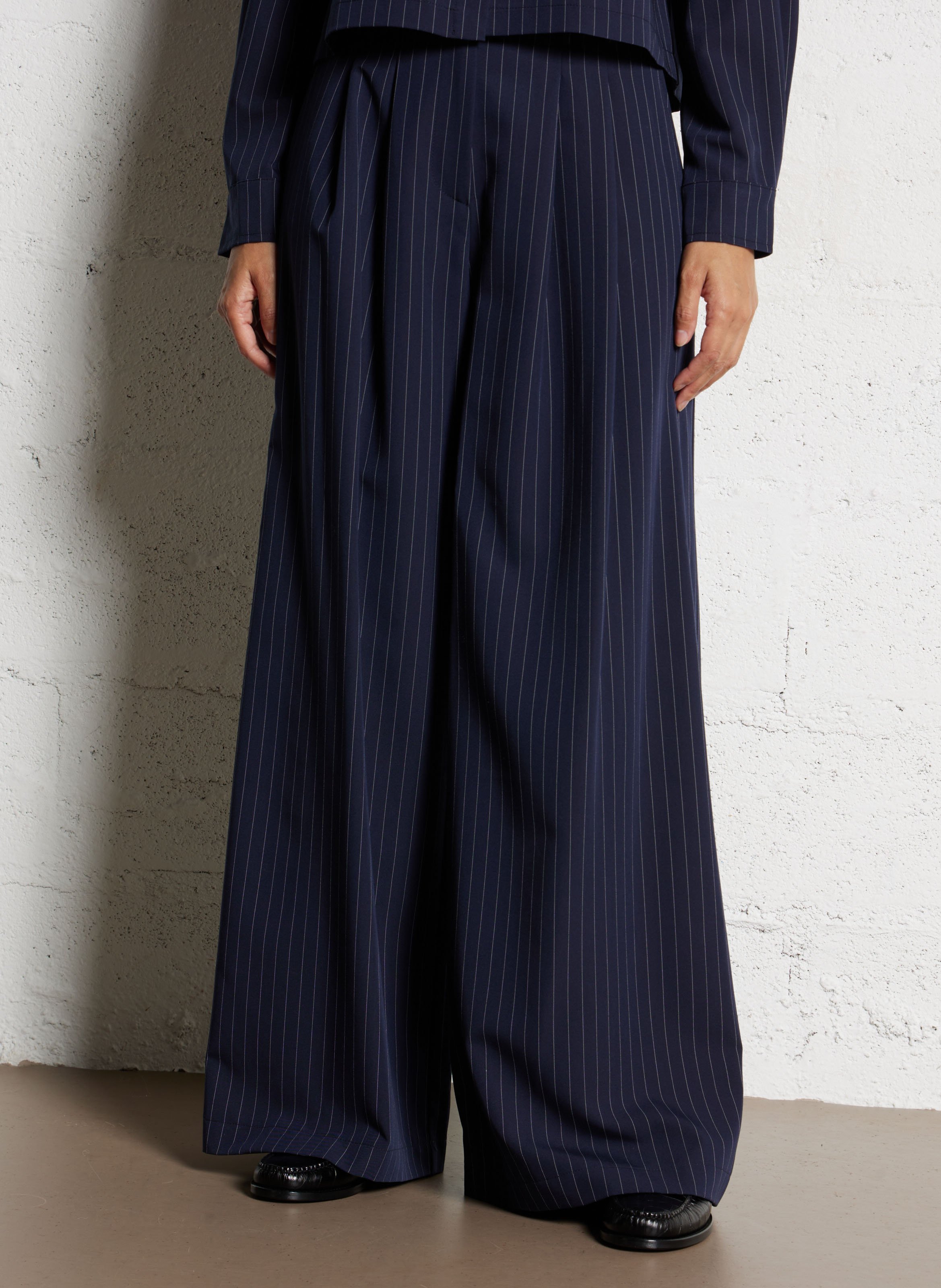 Pantalon large palazzo à pinces rayé PLEASE Bleu