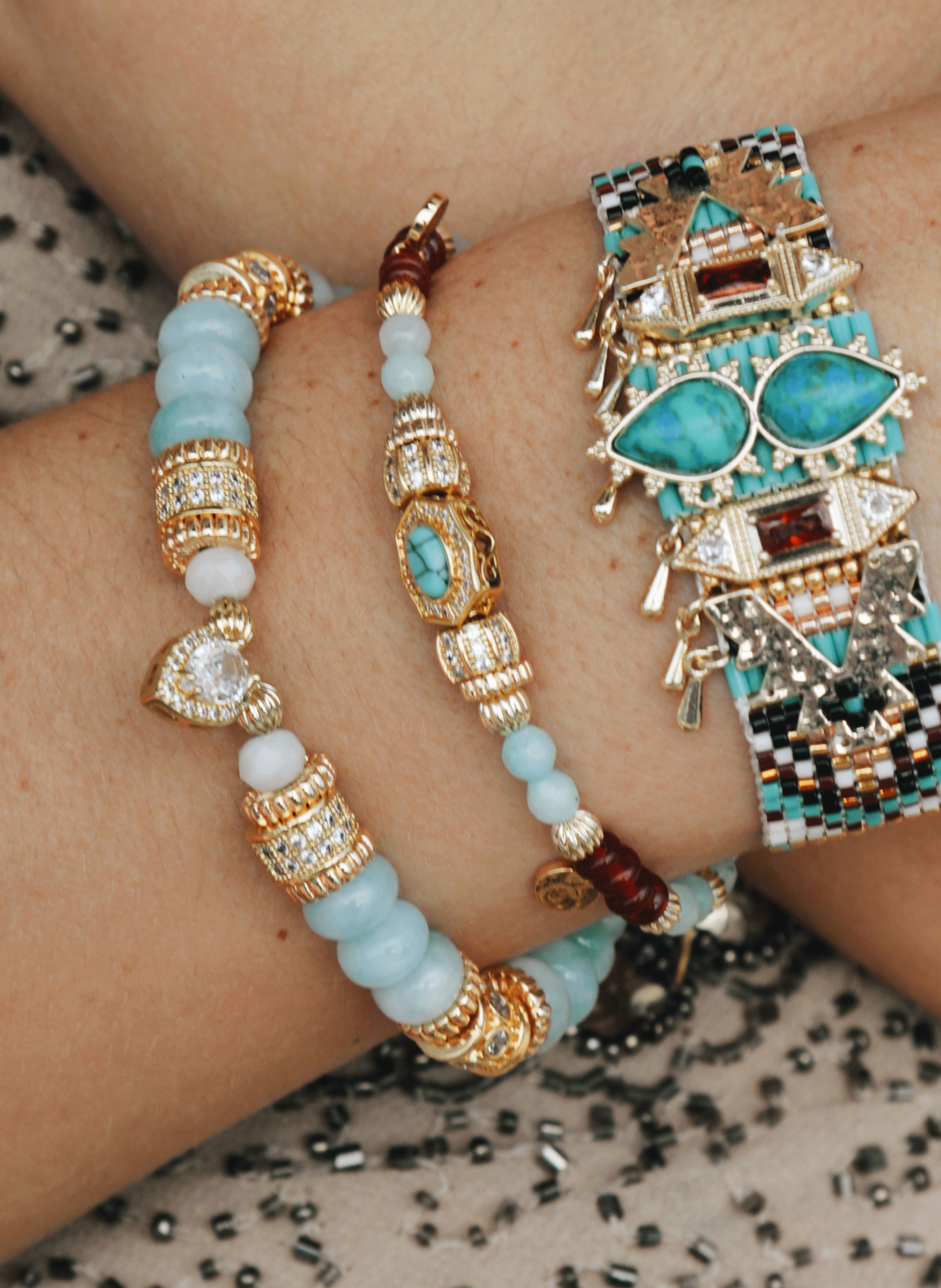 Adjustable bead bracelet with charms HIPANEMA Blue