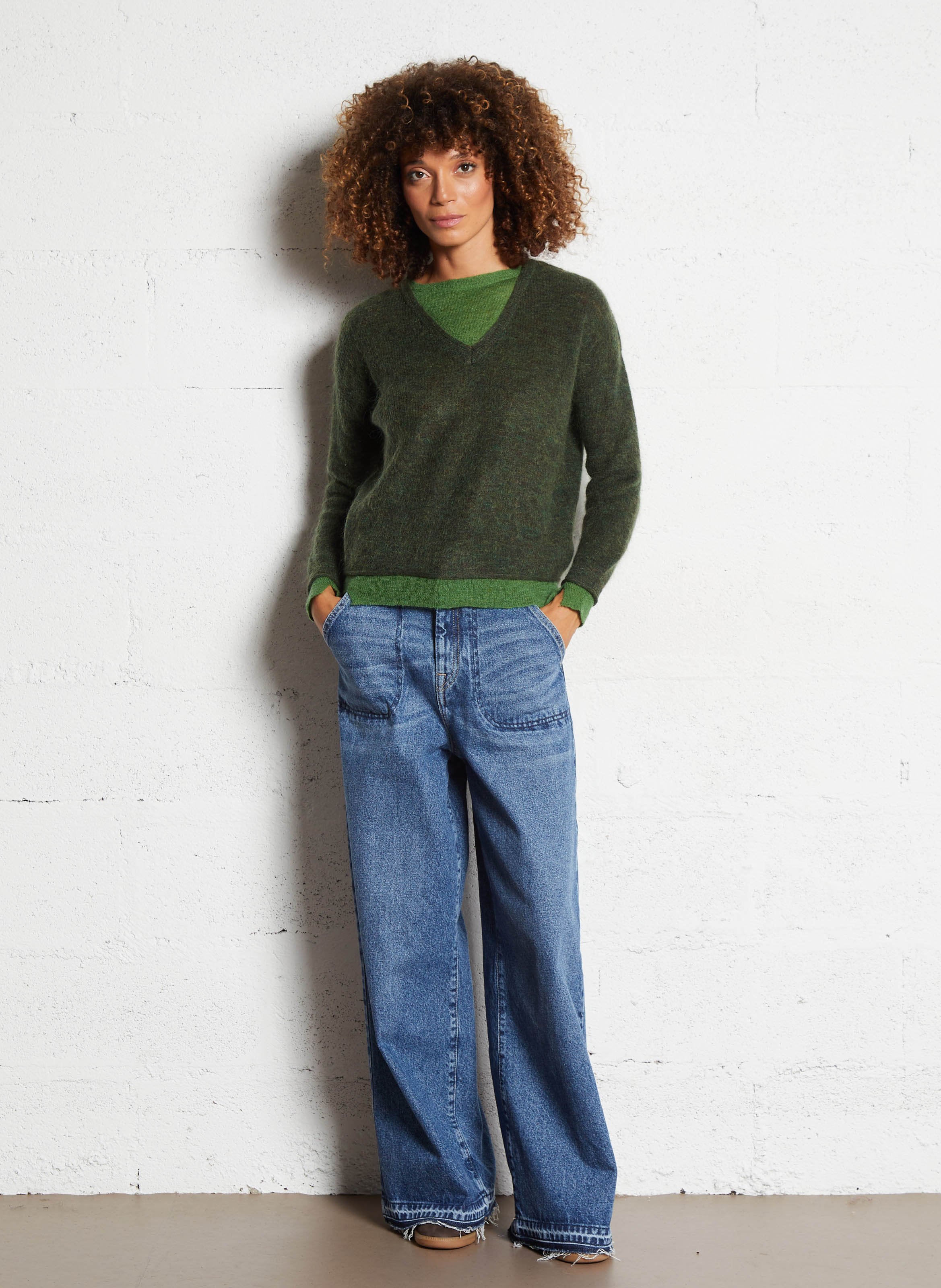 Trui met ronde hals en overlappende laag van gemengde wol LEON & HARPER Groen