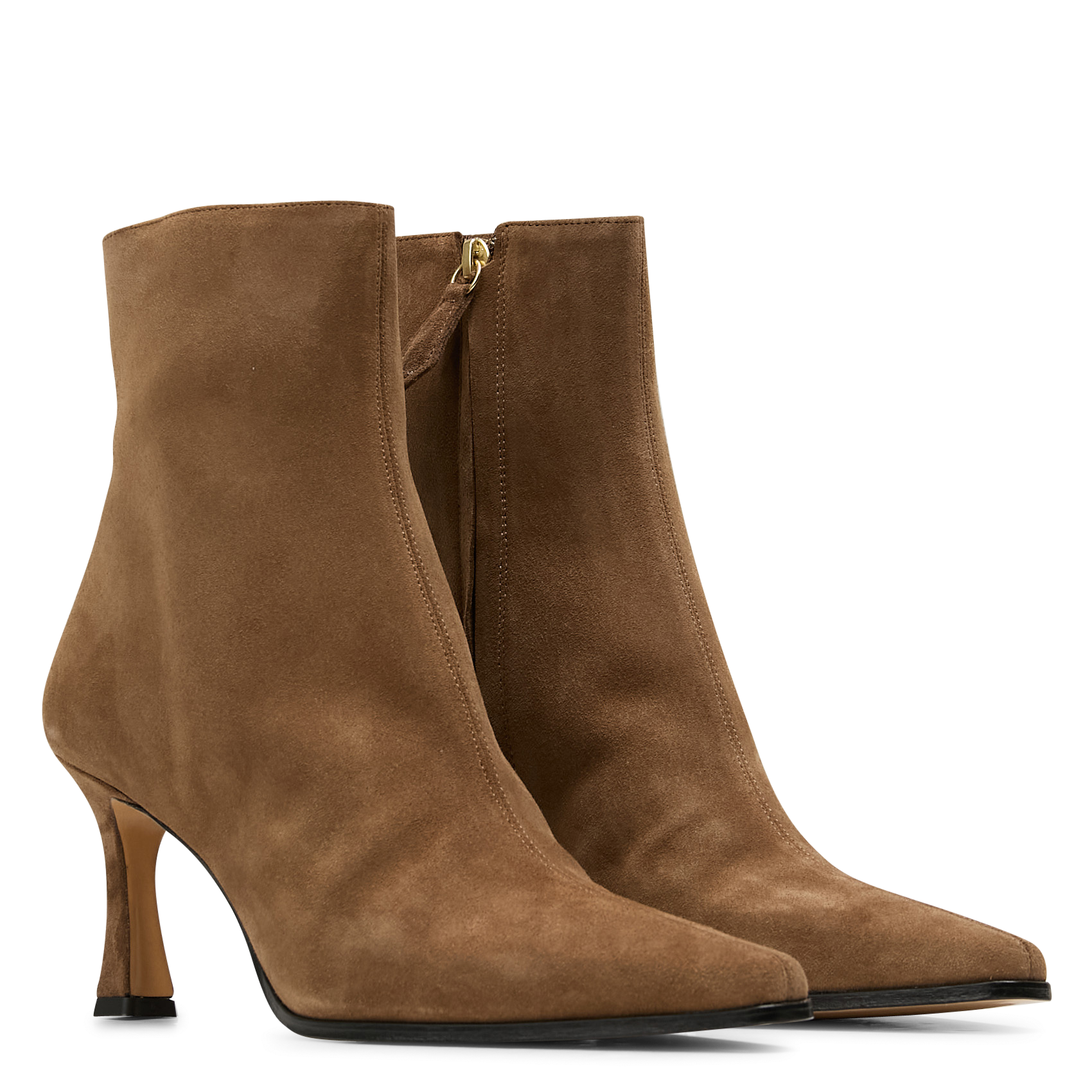 Bottines à talons en cuir velours RIVECOUR Marron