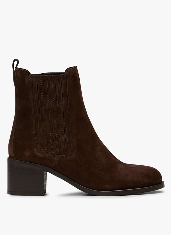 Heeled suede leather mid-calf boots | Brown by MELLOW YELLOW Heeled suede leather mid-calf boots Brown