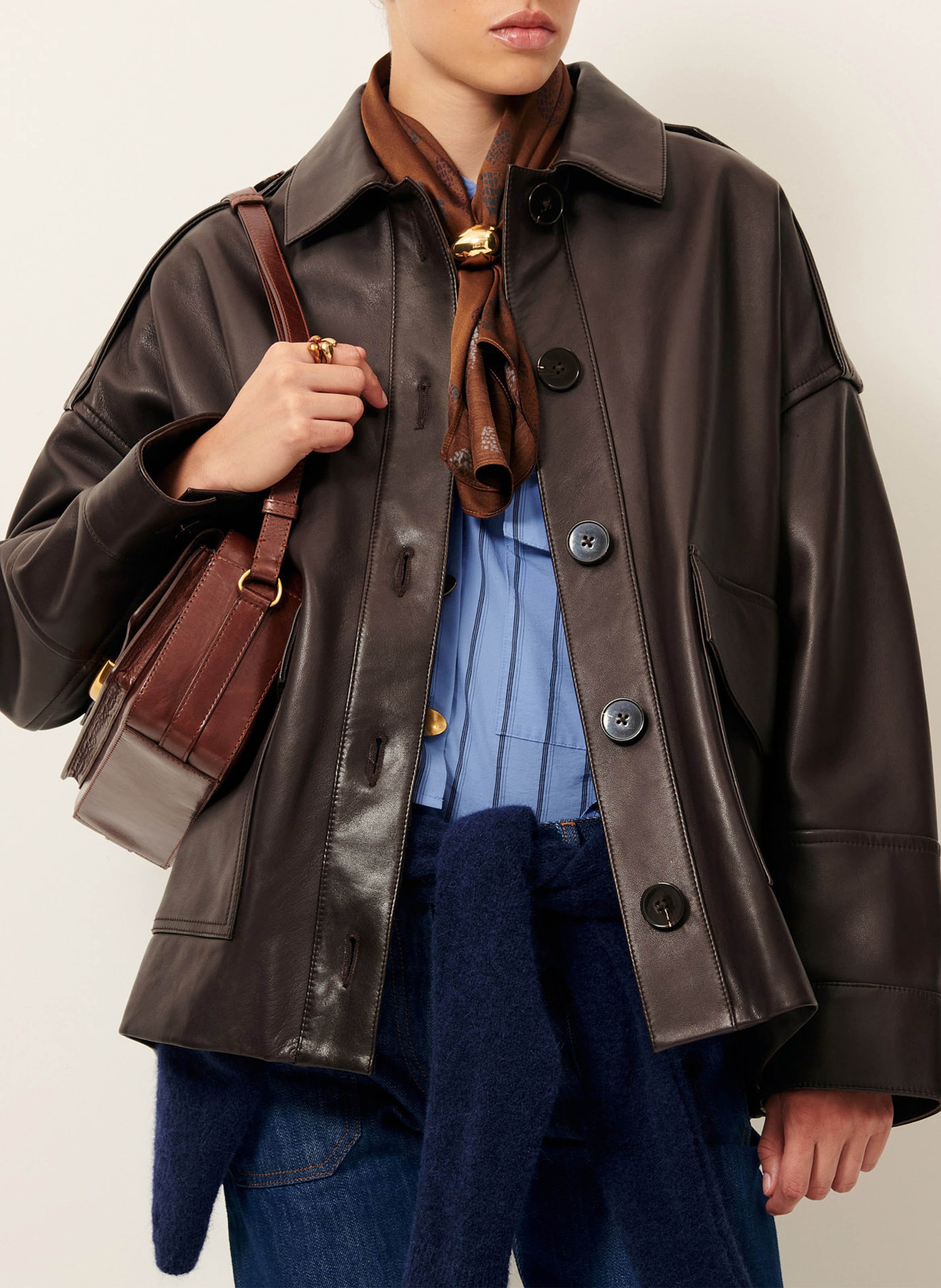 Veste ample boutonnée en cuir  SESSUN Marron