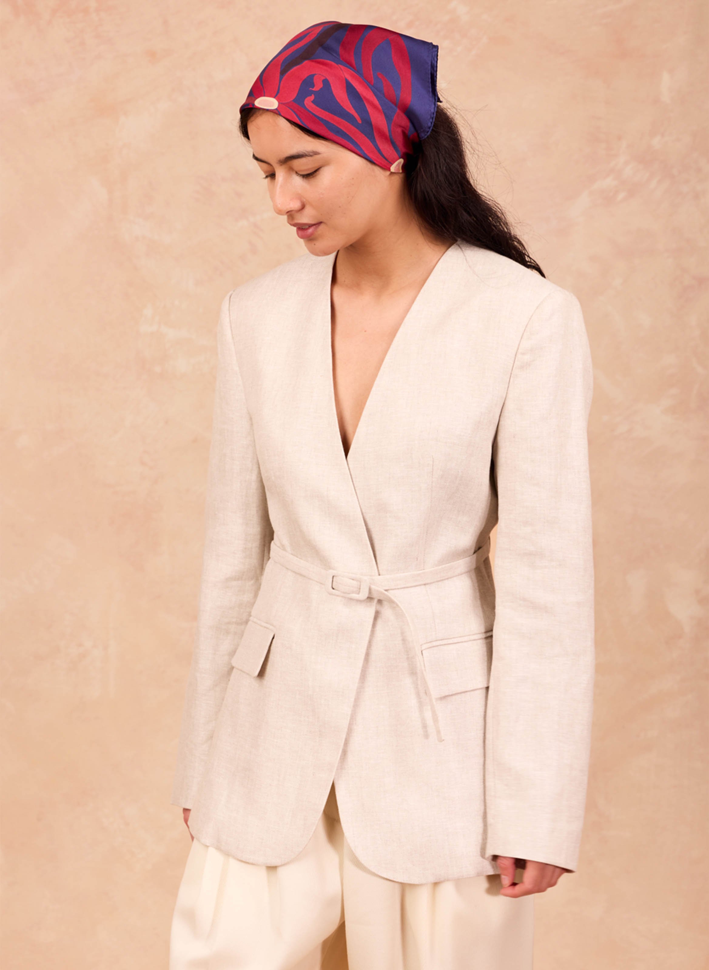 Aclaudie screen-printed silk scarf PETITJEAN PARIS Blue