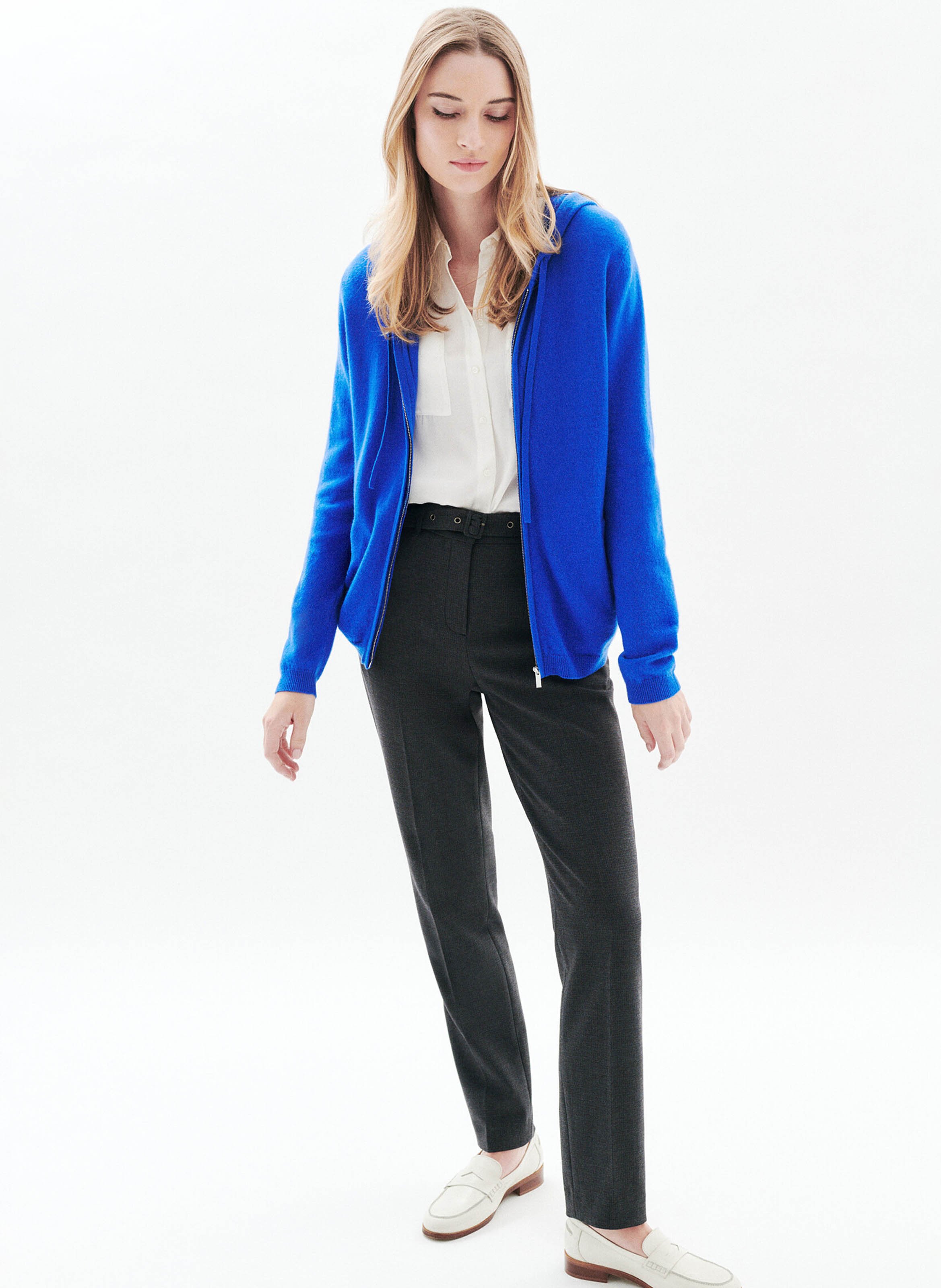 Sweat à capuche en laine et en cachemire mélangés CAROLL Bleu