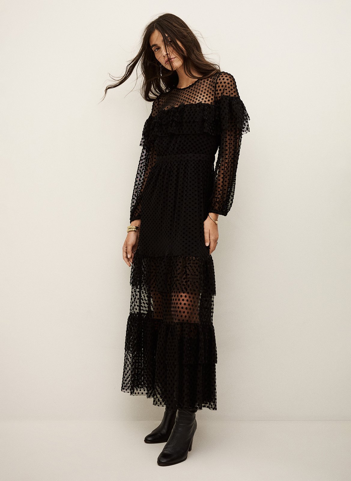 Robe longue col rond à pois BA&SH Noir