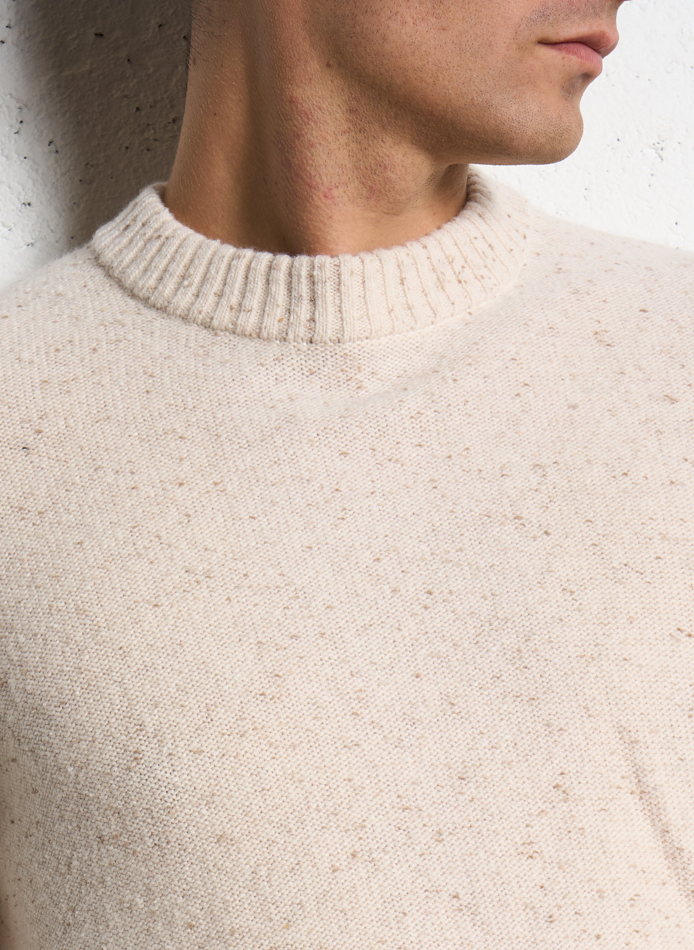 Pull droit col rond chiné en laine mélangée IKKS Blanc