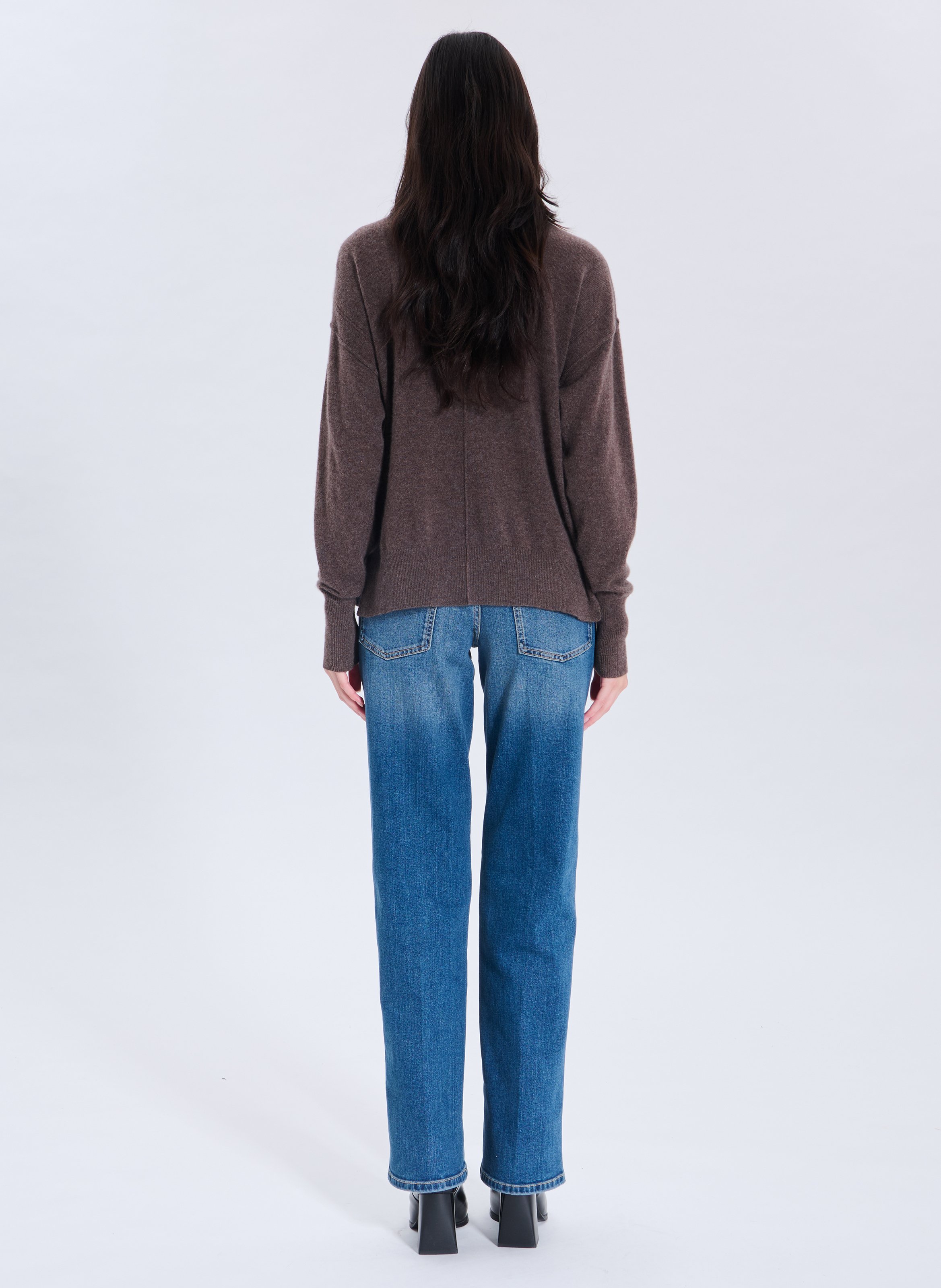 Pull col v en cachemire ZAPA Marron