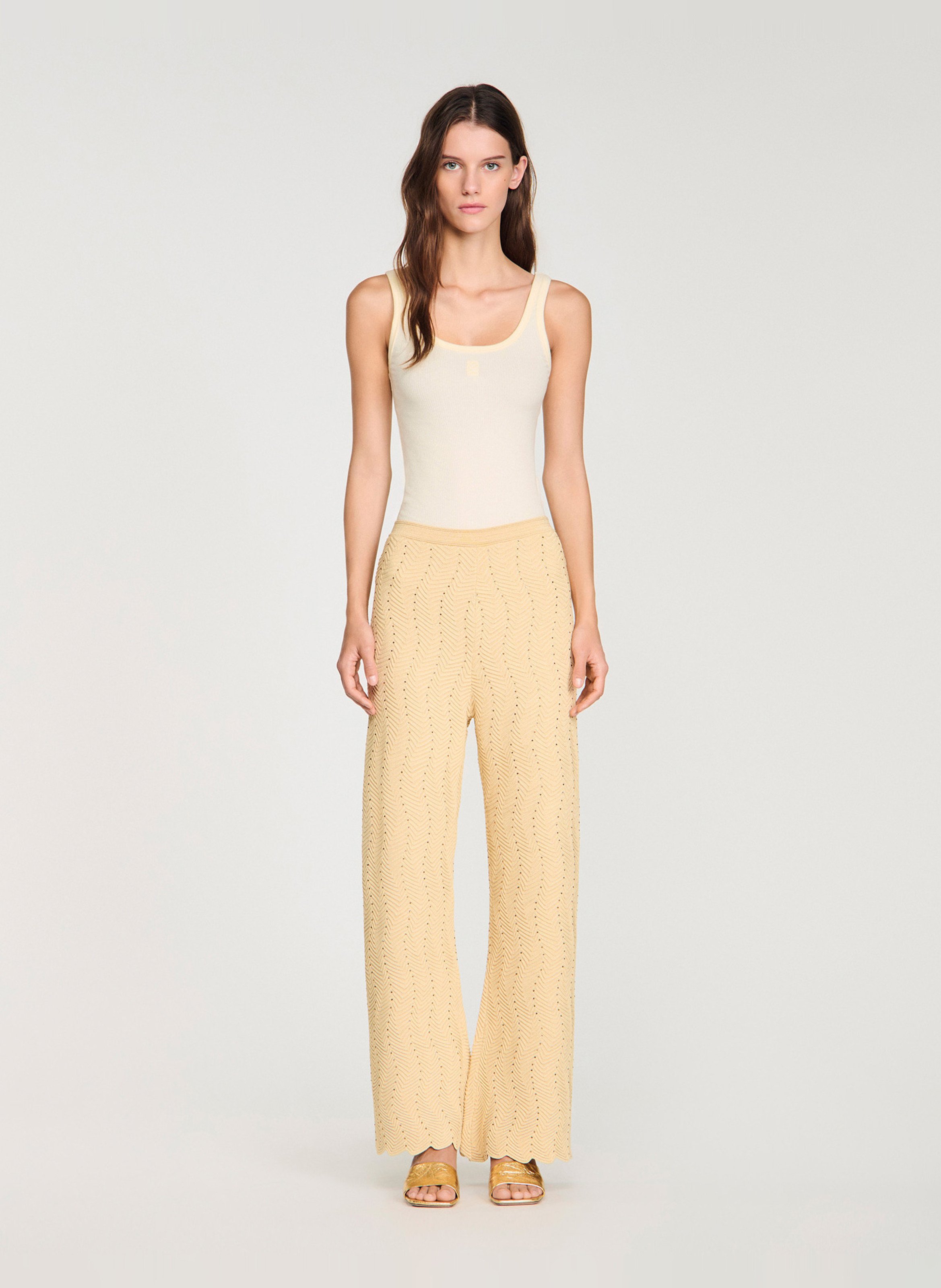 Elasticated straight-leg trousers in fancy knit fabric SANDRO Golden