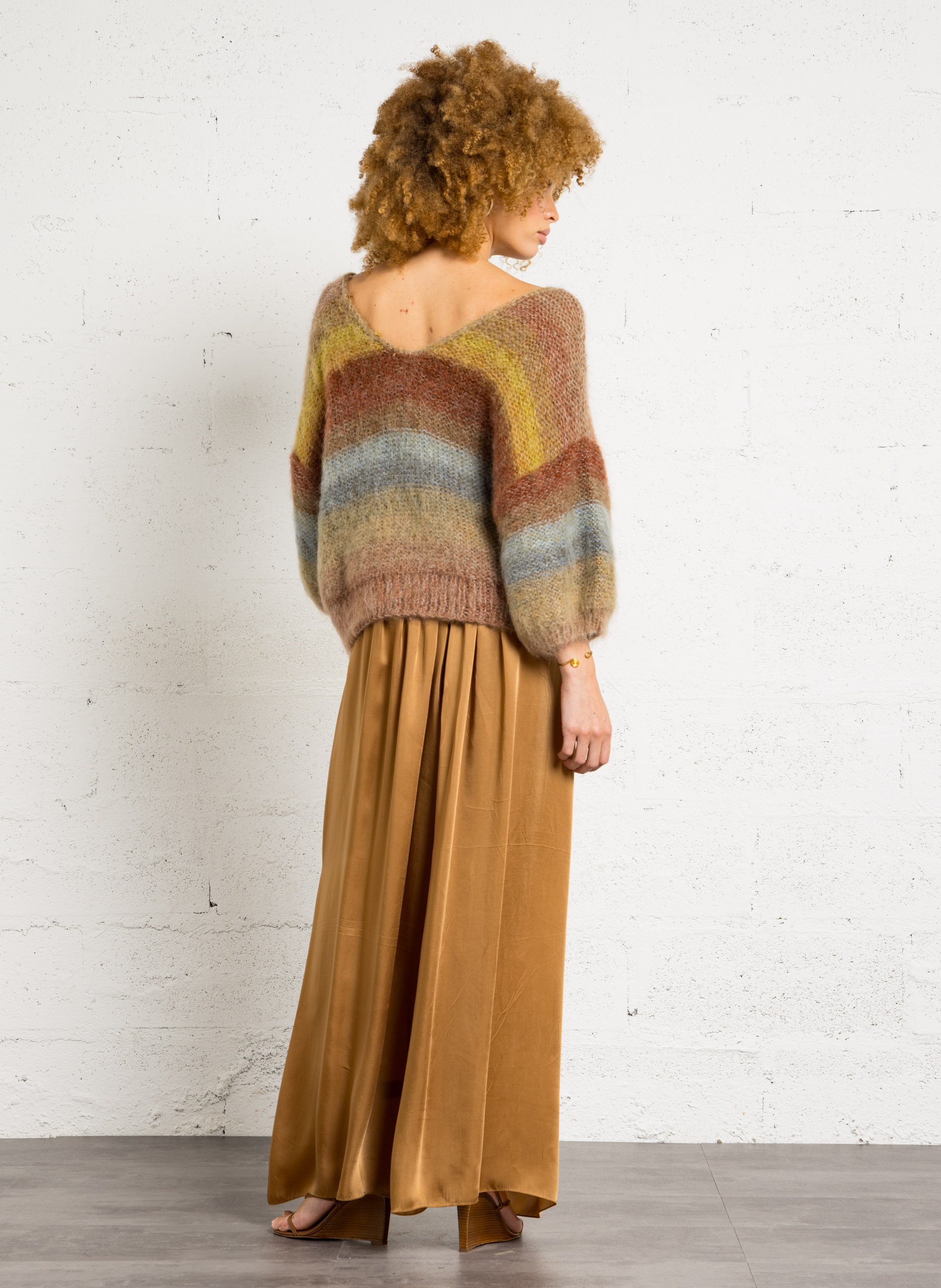 Pull ample col V en laine mélangée MES DEMOISELLES Multicolore