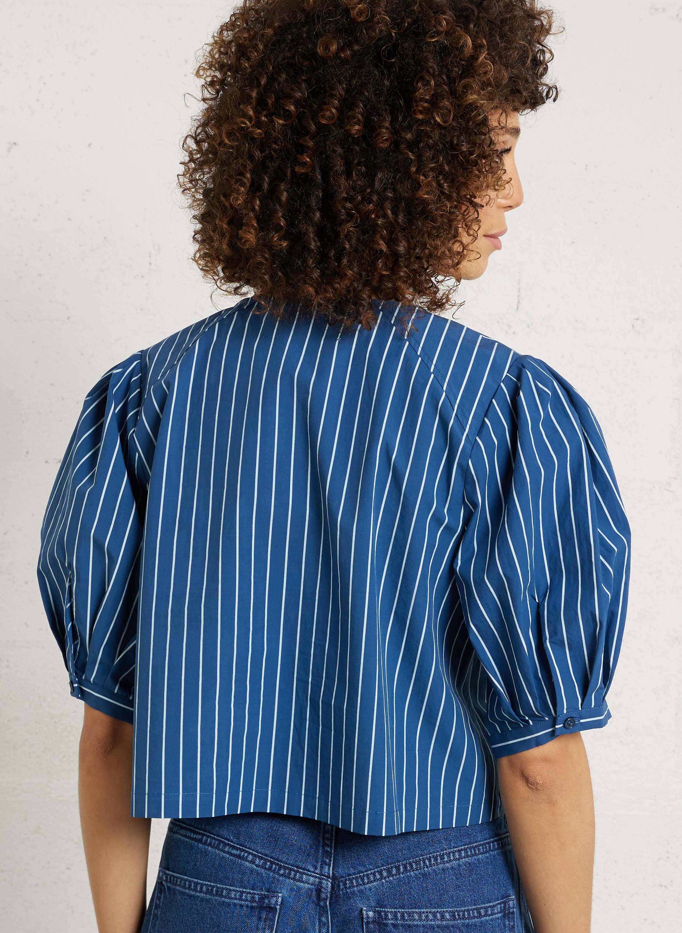 Baumwollbluse mit V-Ausschnitt THE TINY BIG SISTER Blau