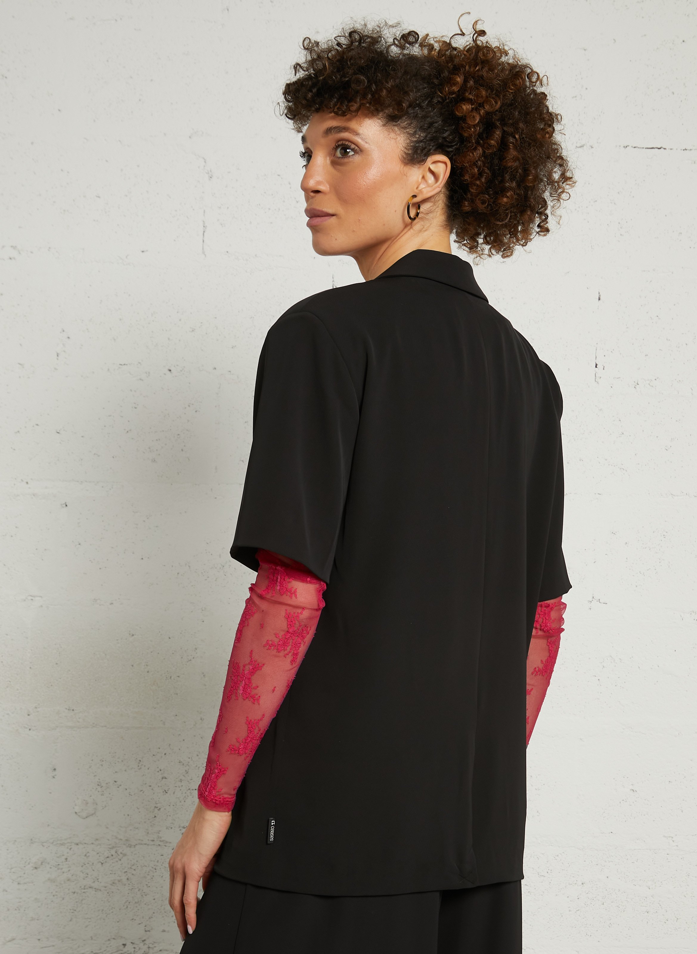 Cotton-blend cardigan with tailored collar LE TEMPS DES CERISES Black