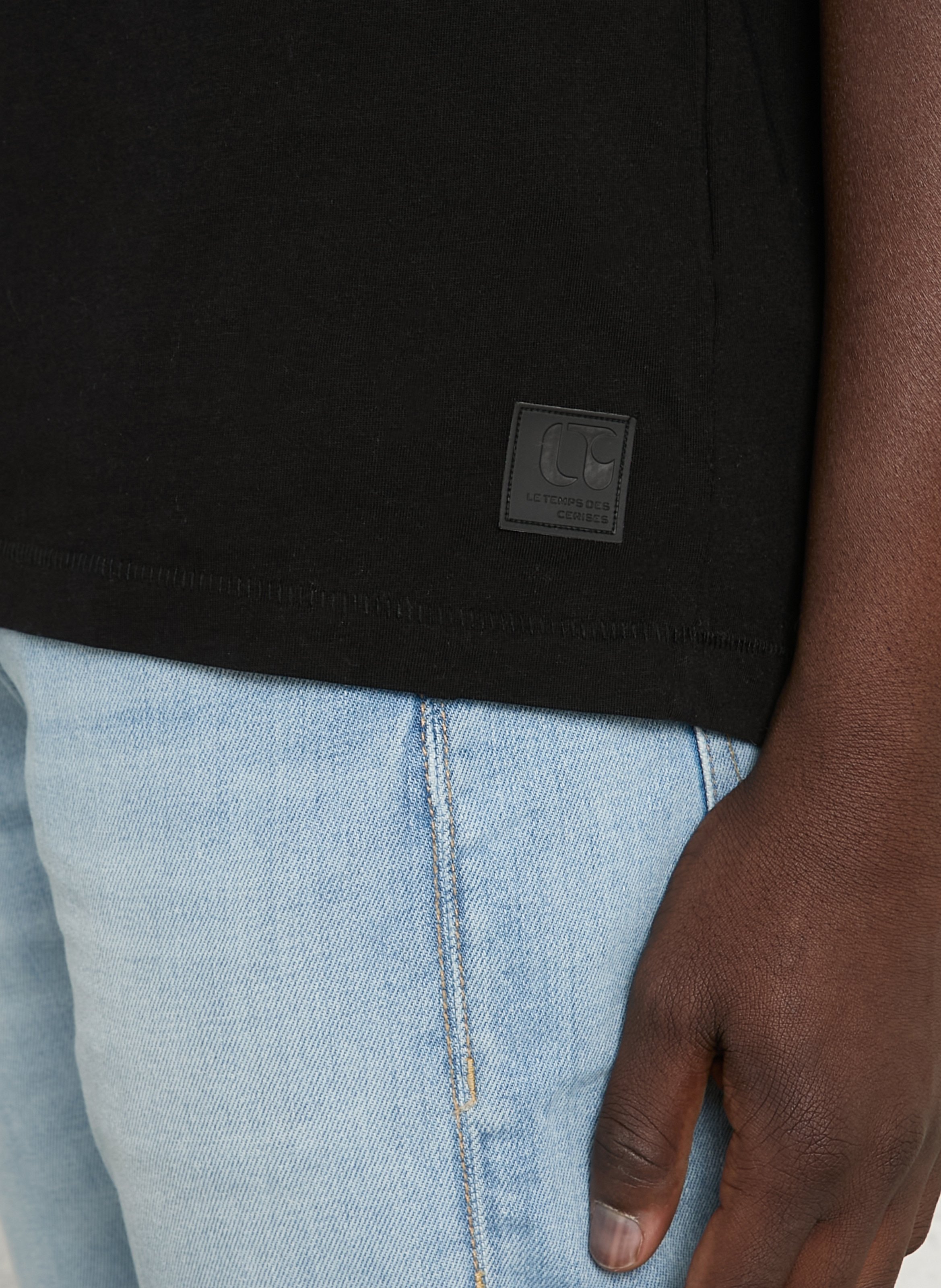 Tee-shirt col V en coton LE TEMPS DES CERISES Noir