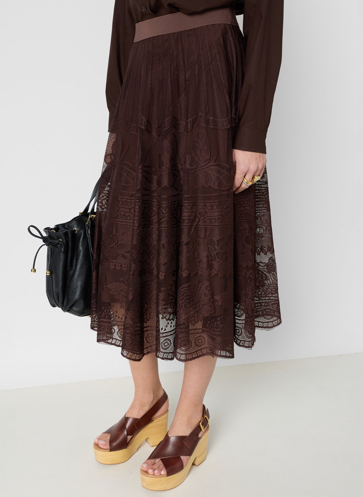 Jupe midi évasée en dentelle GERARD DAREL Marron