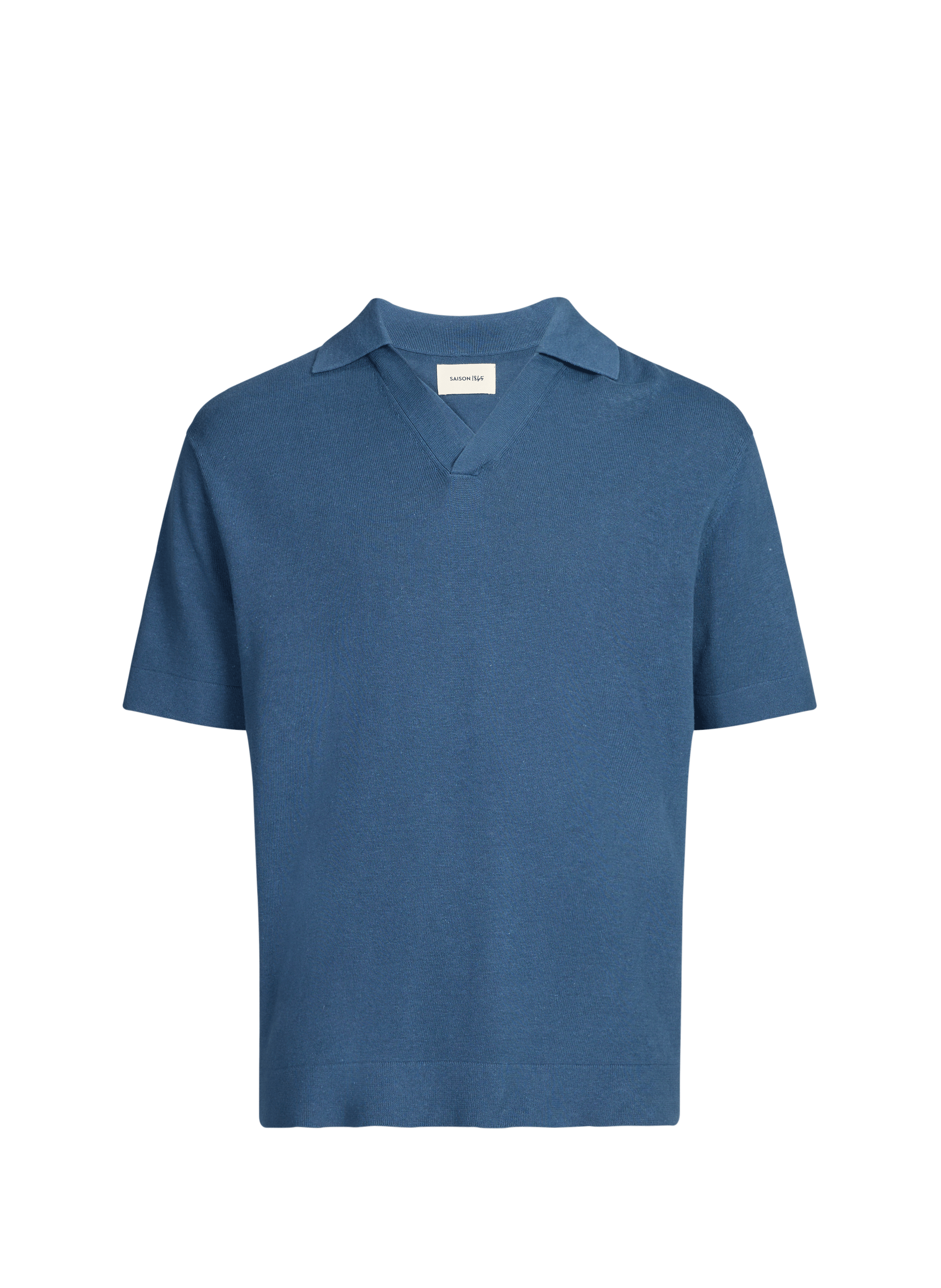 Polo droit en coton et lin mélangé SAISON 1865 Bleu