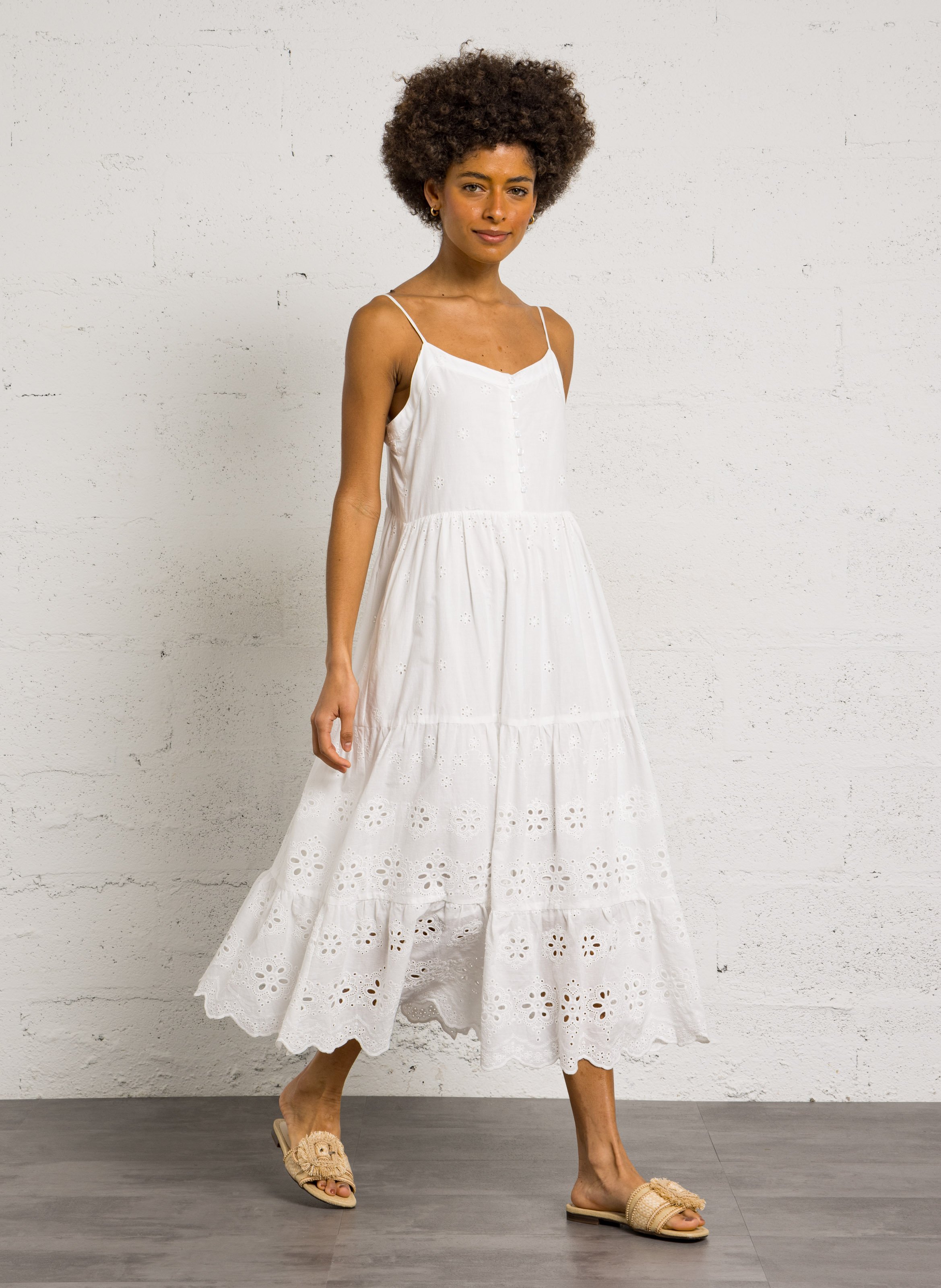 Robe midj brodée en coton SEE U SOON Blanc