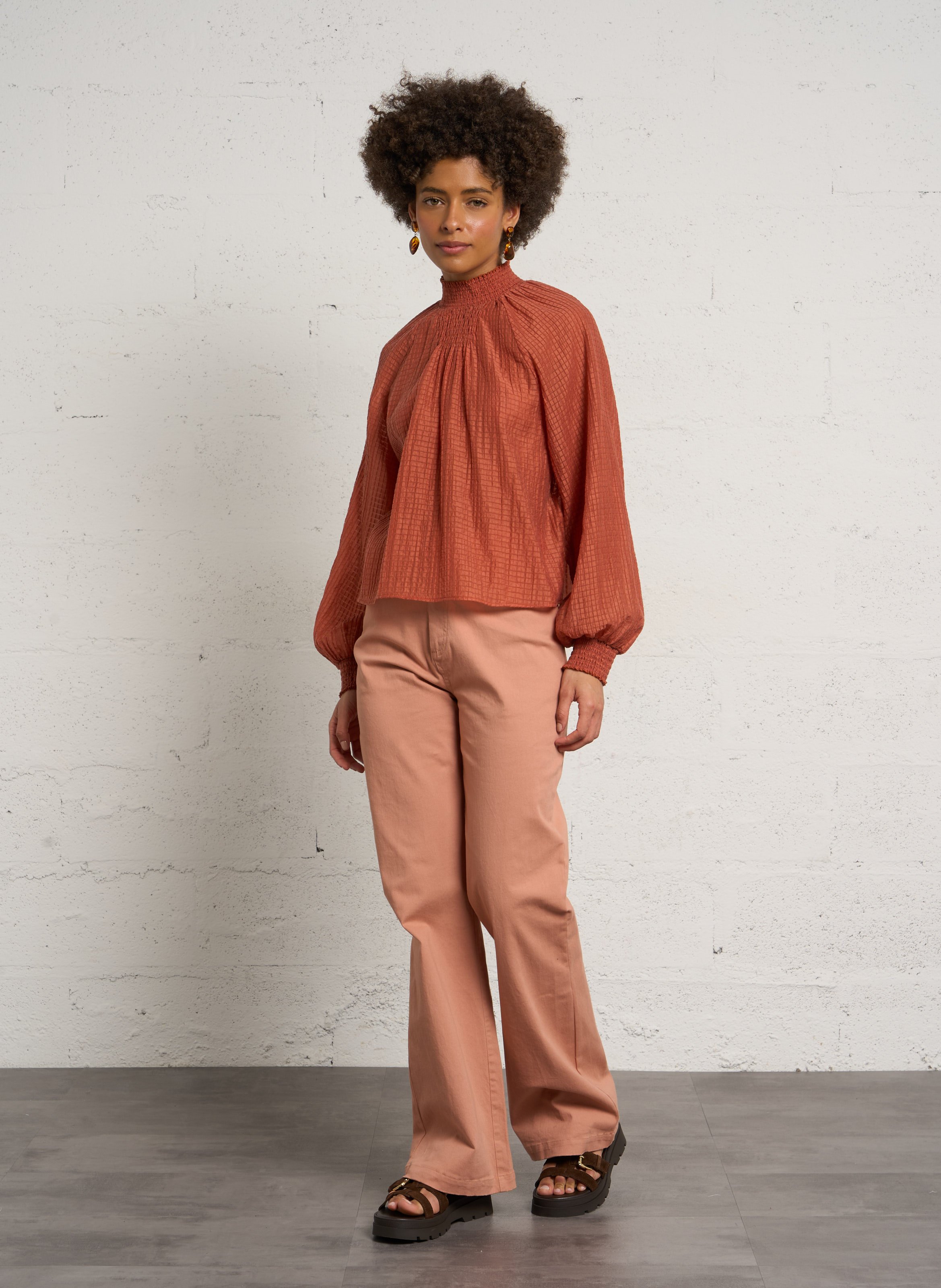 Langarm-Top mit elastischem Kragen PETITE MENDIGOTE Beige