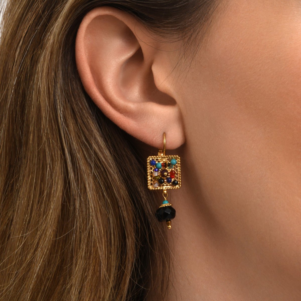Square earrings in fine gold plating SATELLITE PARIS Multicolored
