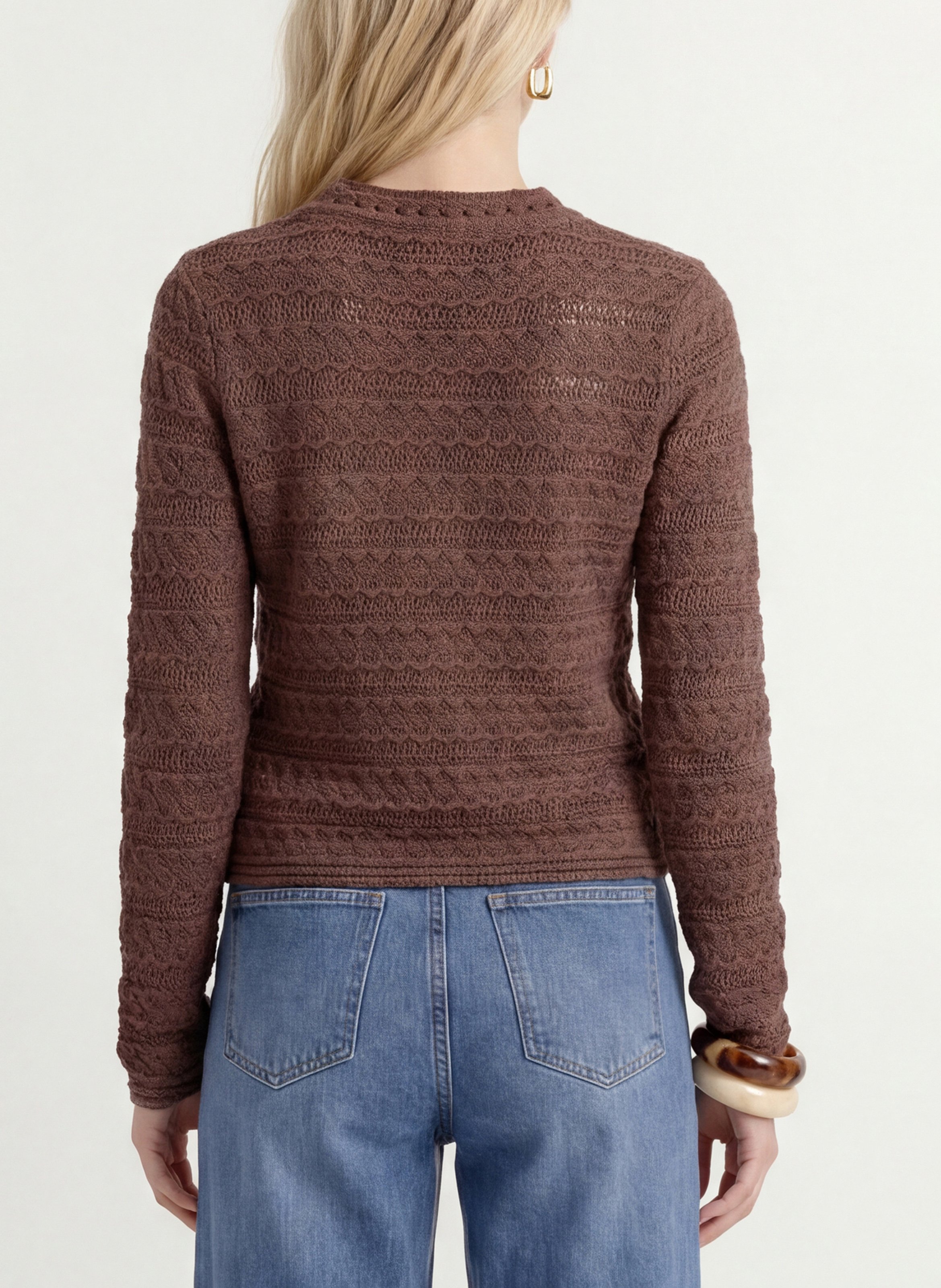 Pull droit en tricot fantaisie KOOKAI Marron