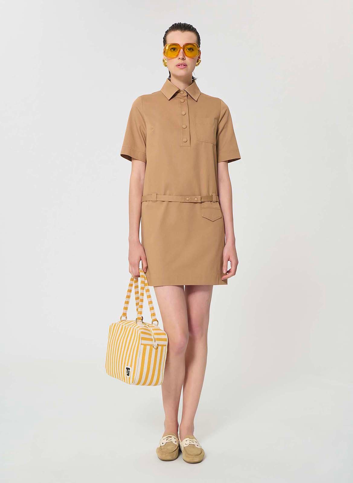 Robe courte col classique en coton TARA JARMON Marron