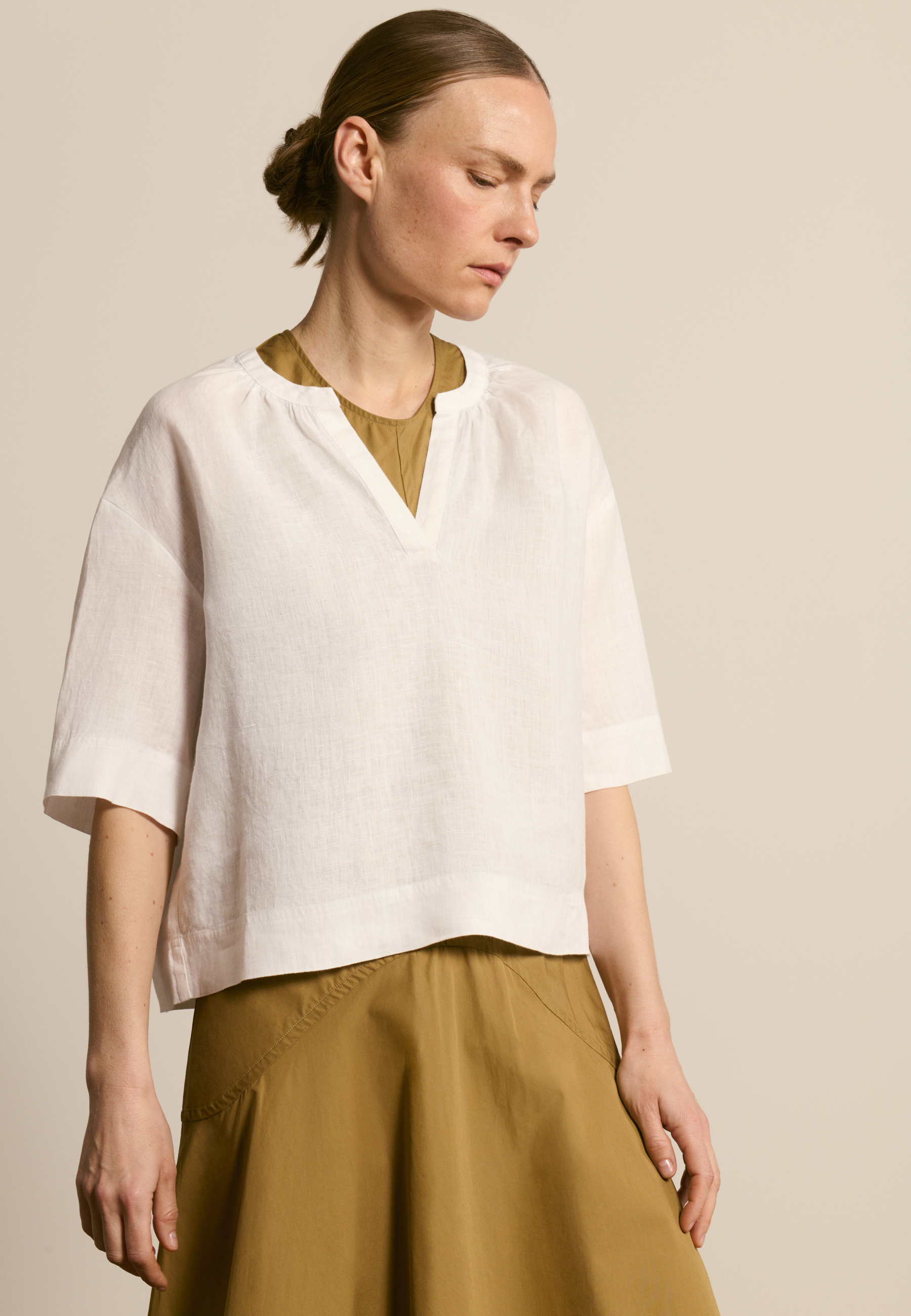 Linen blouse with elbow-length sleeves MAISON MONTAGUT White