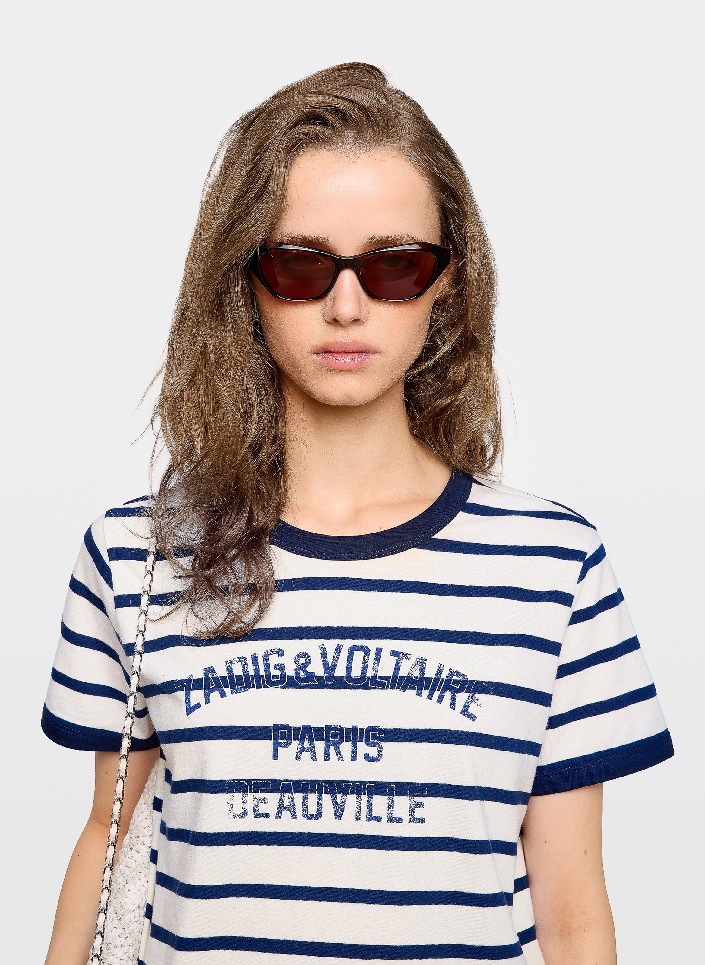 Tee-shirt droit col rond rayé en coton bio ZADIG&VOLTAIRE White