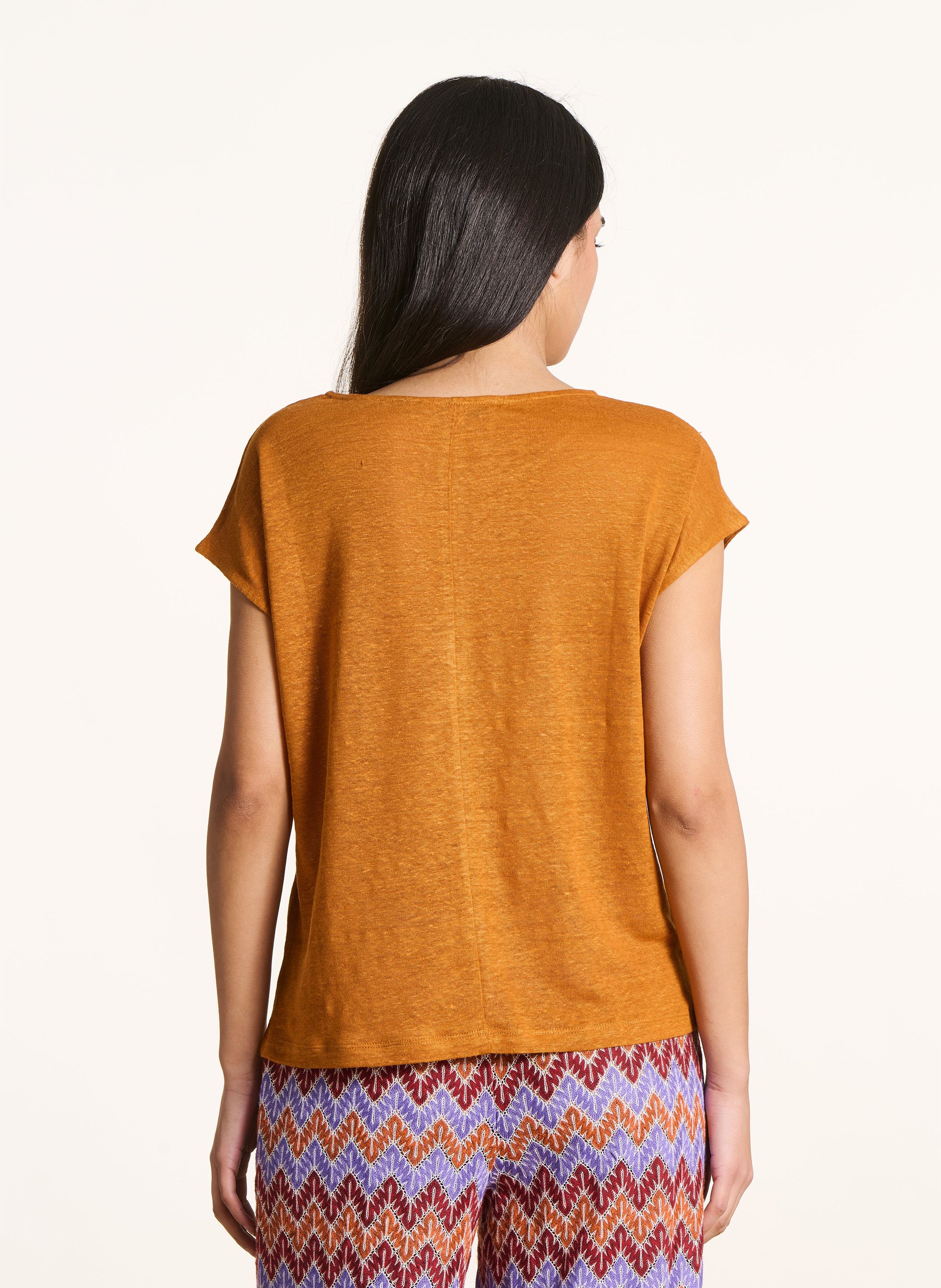 Tee-shirt droit chiné en lin LA FEE MARABOUTEE Braun
