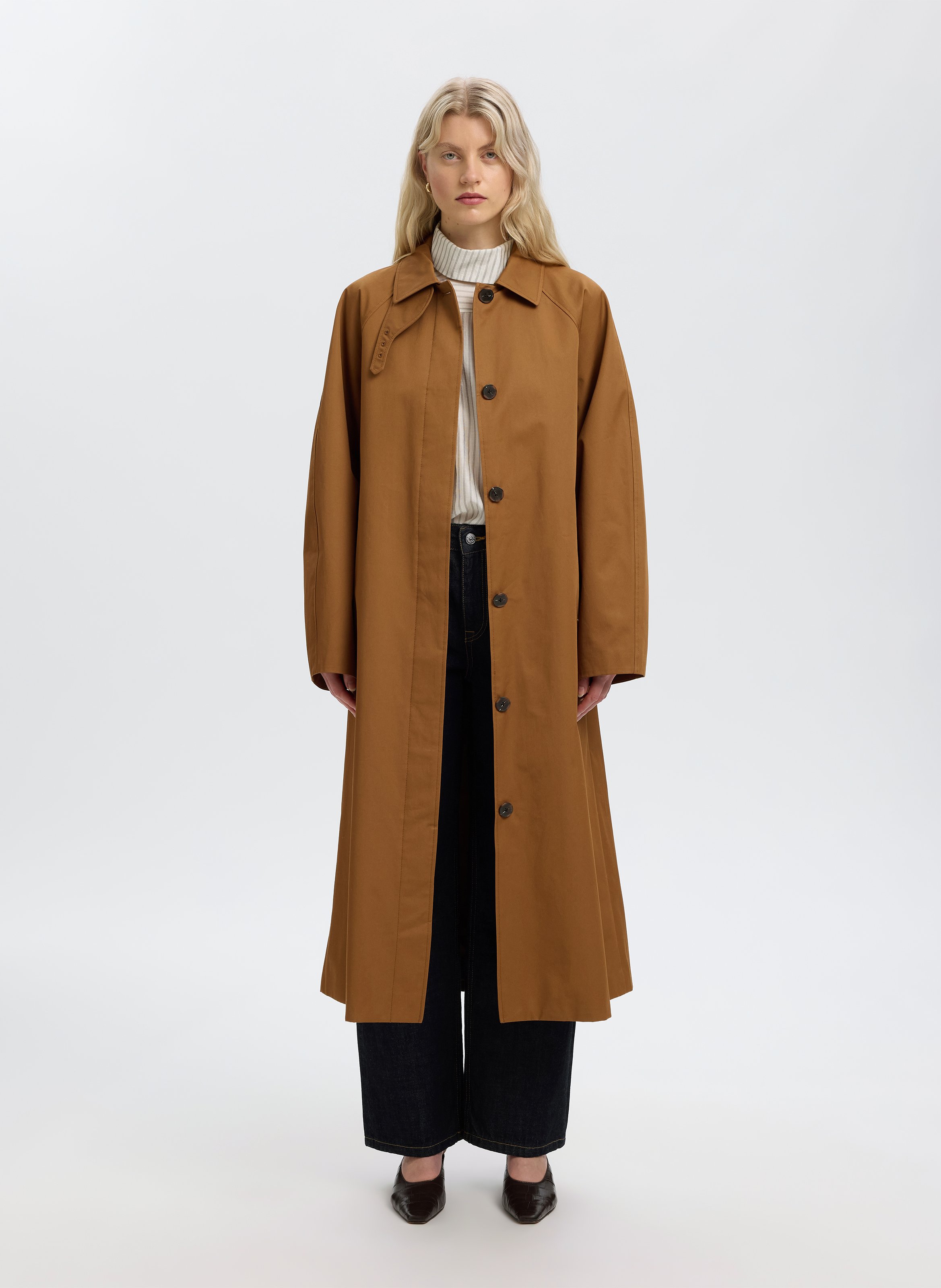 Manteau long oversize en coton recyclé SELECTED Marron