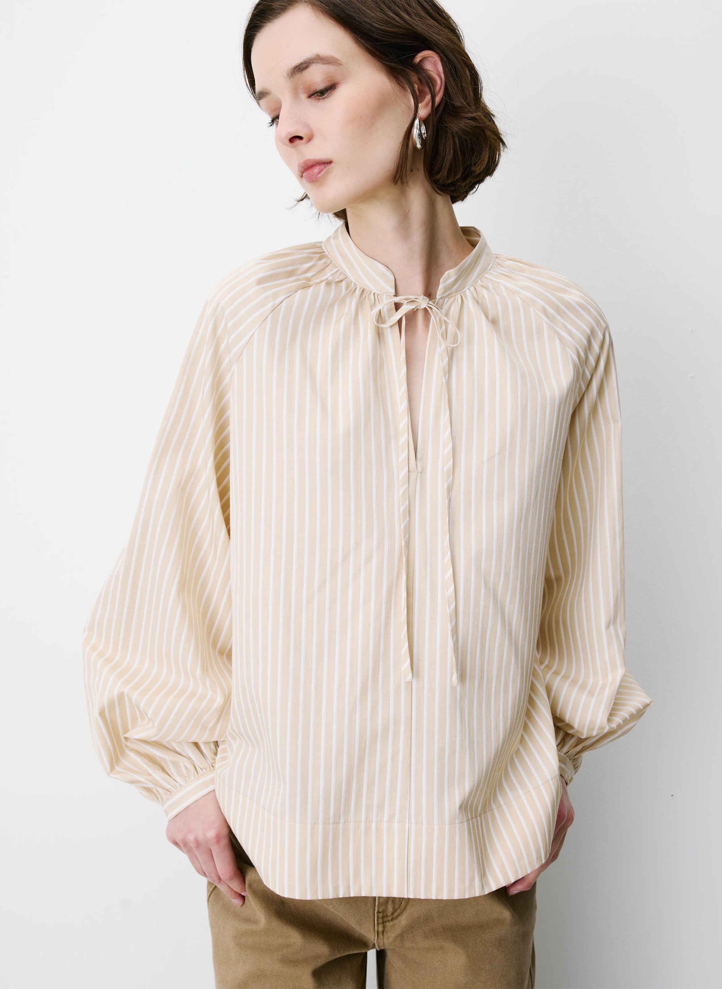 Oversized round neck striped blouse GRACE ET MILA Beige