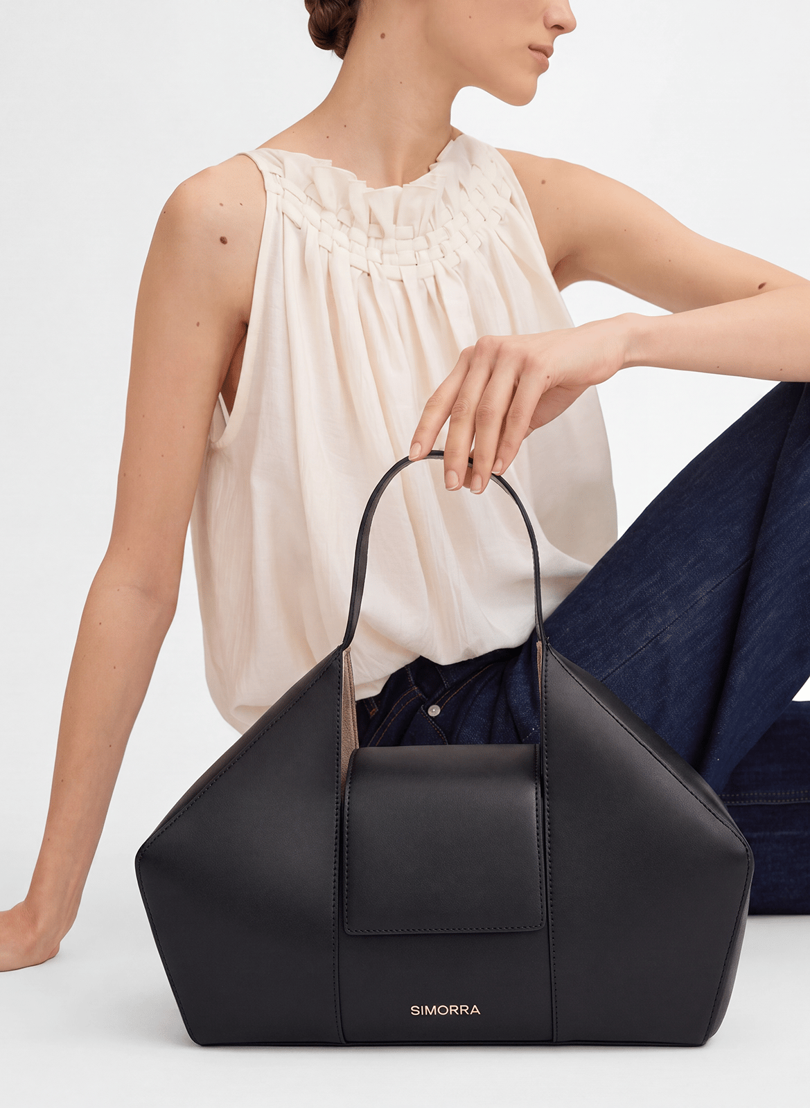 Leather tote bag SIMORRA Black