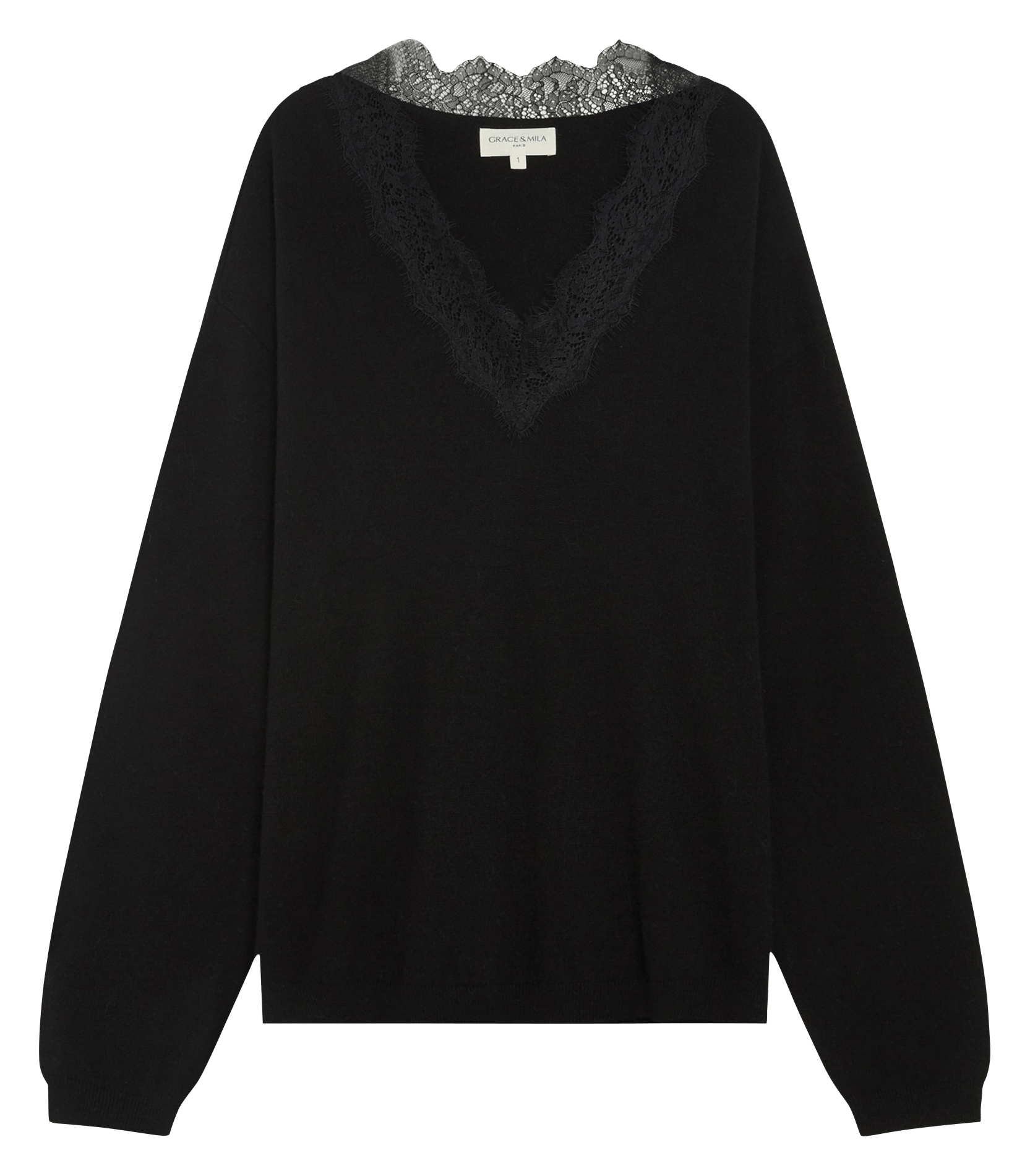 Pull col V  GRACE ET MILA Noir