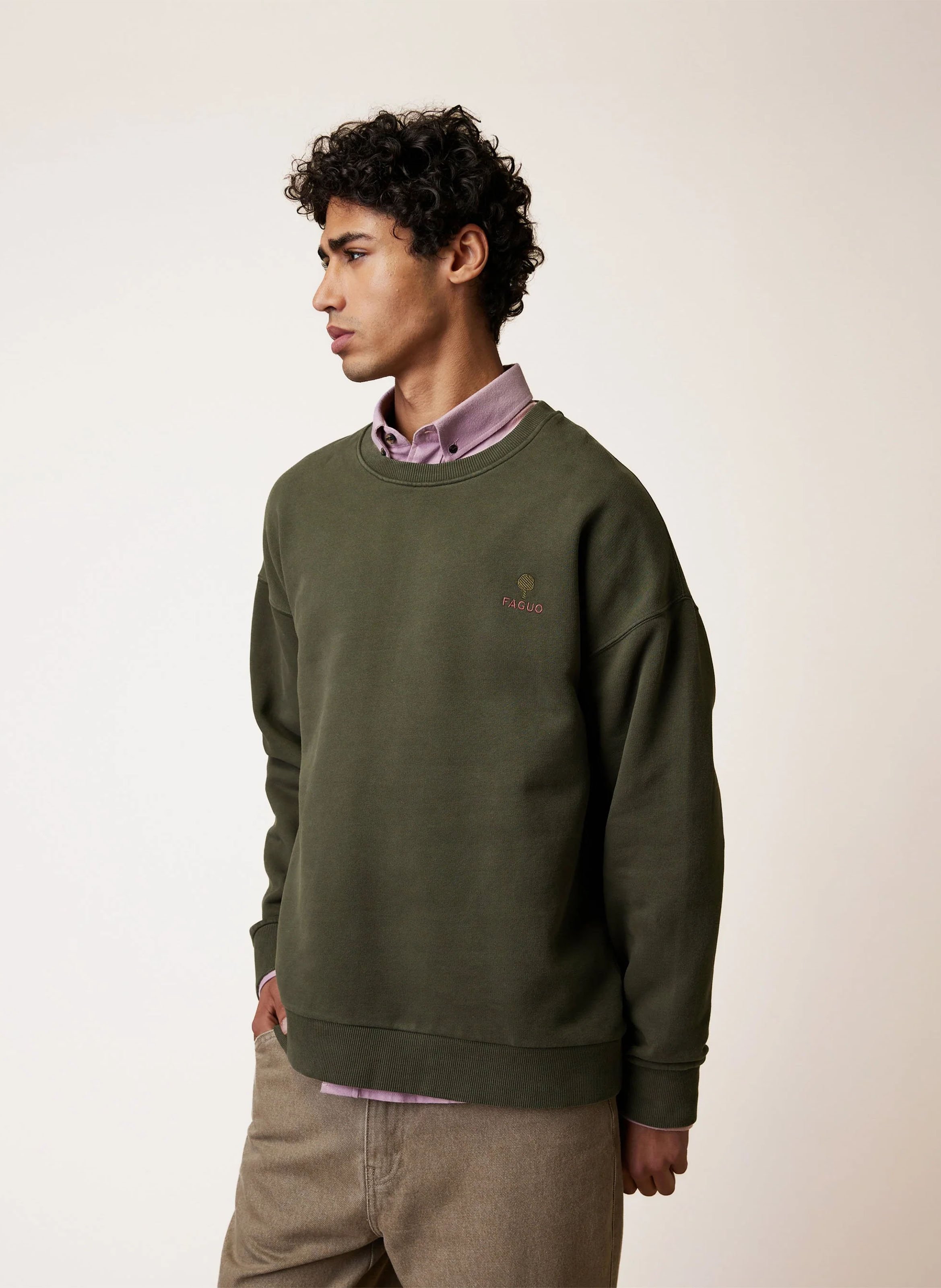 Baumwoll-Sweatshirt mit Rundhalsausschnitt FAGUO Khaki