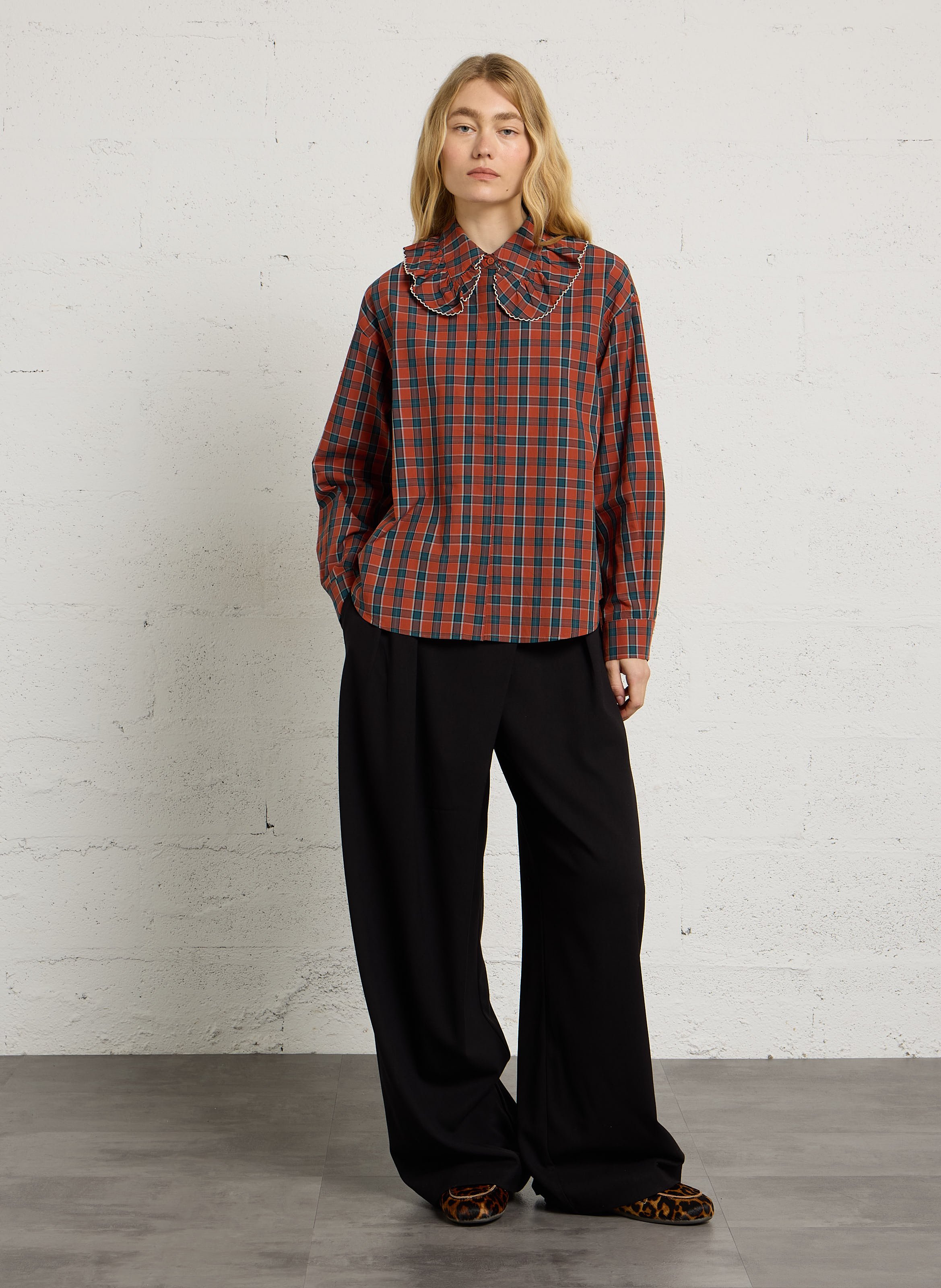 Katoenen blouse met claudinekraag THE KORNER Oranje
