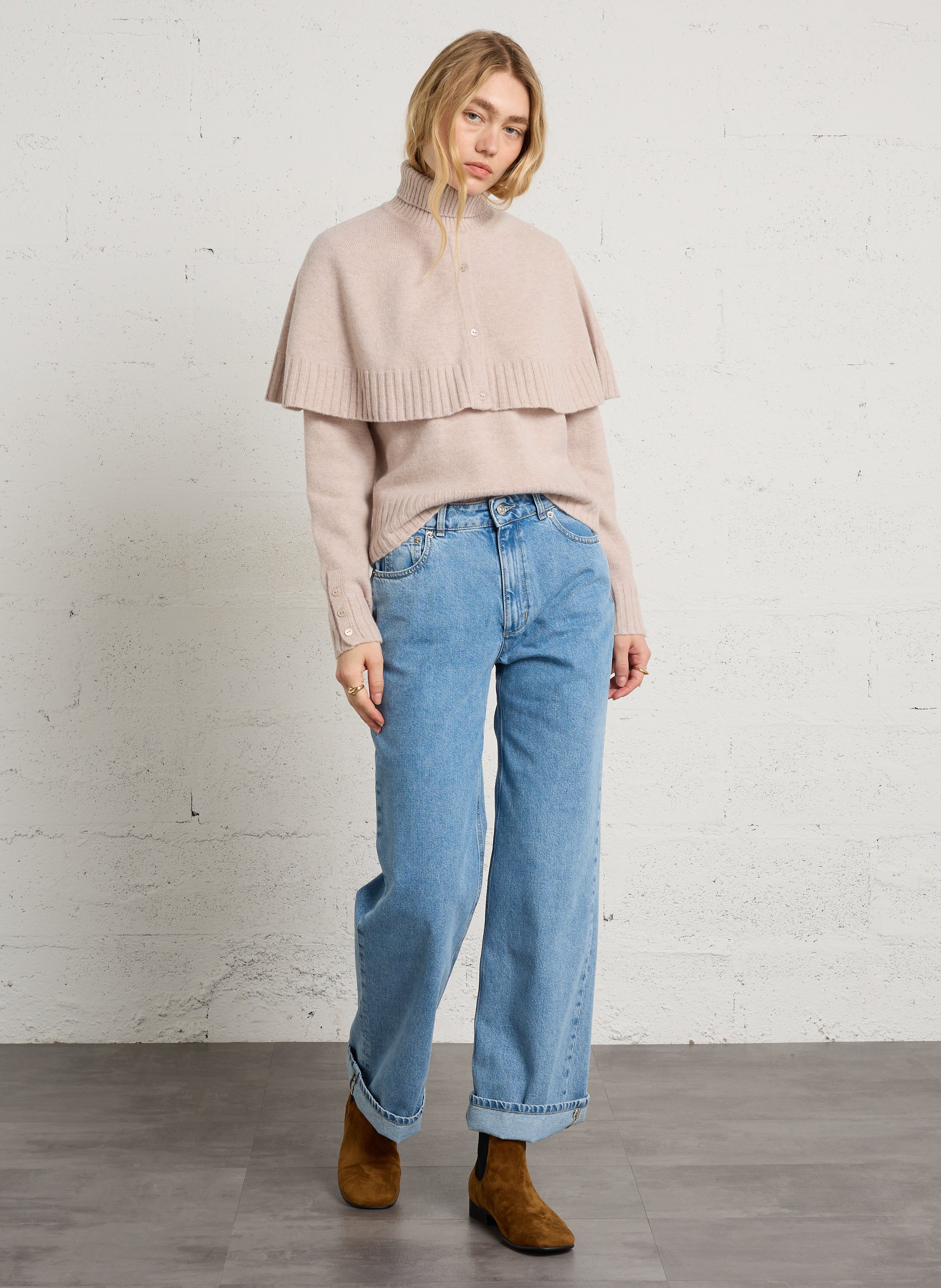 Pull col rond en laine BERENICE Beige