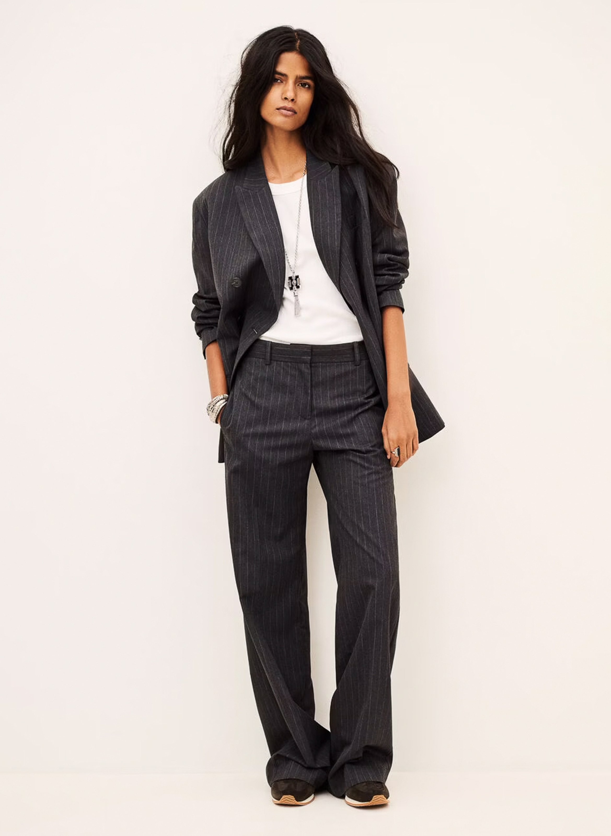Pantalon tailleur droit à rayures BA&SH Gris