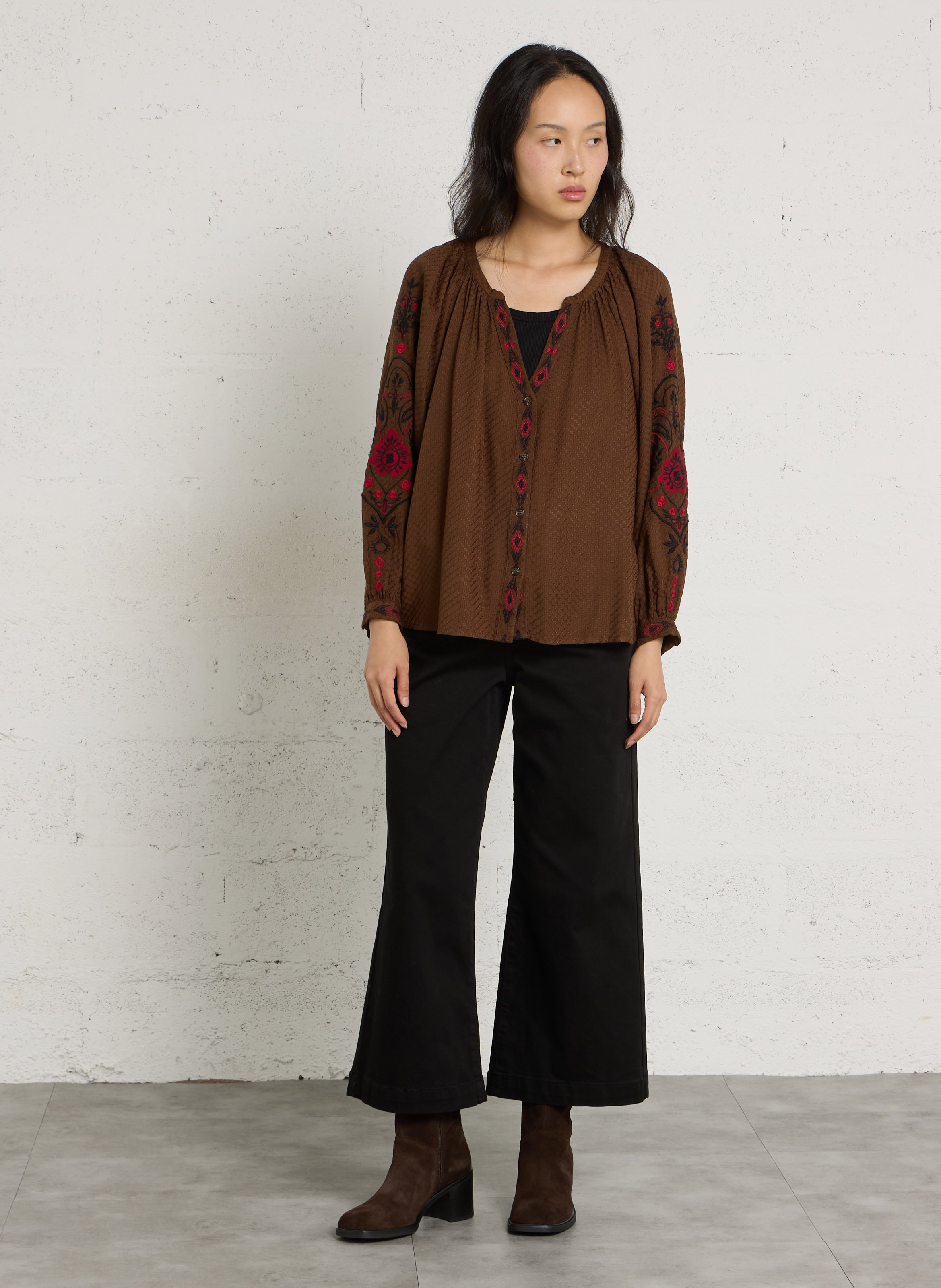 Embroidered blouse with Henley collar LA PETITE ETOILE White