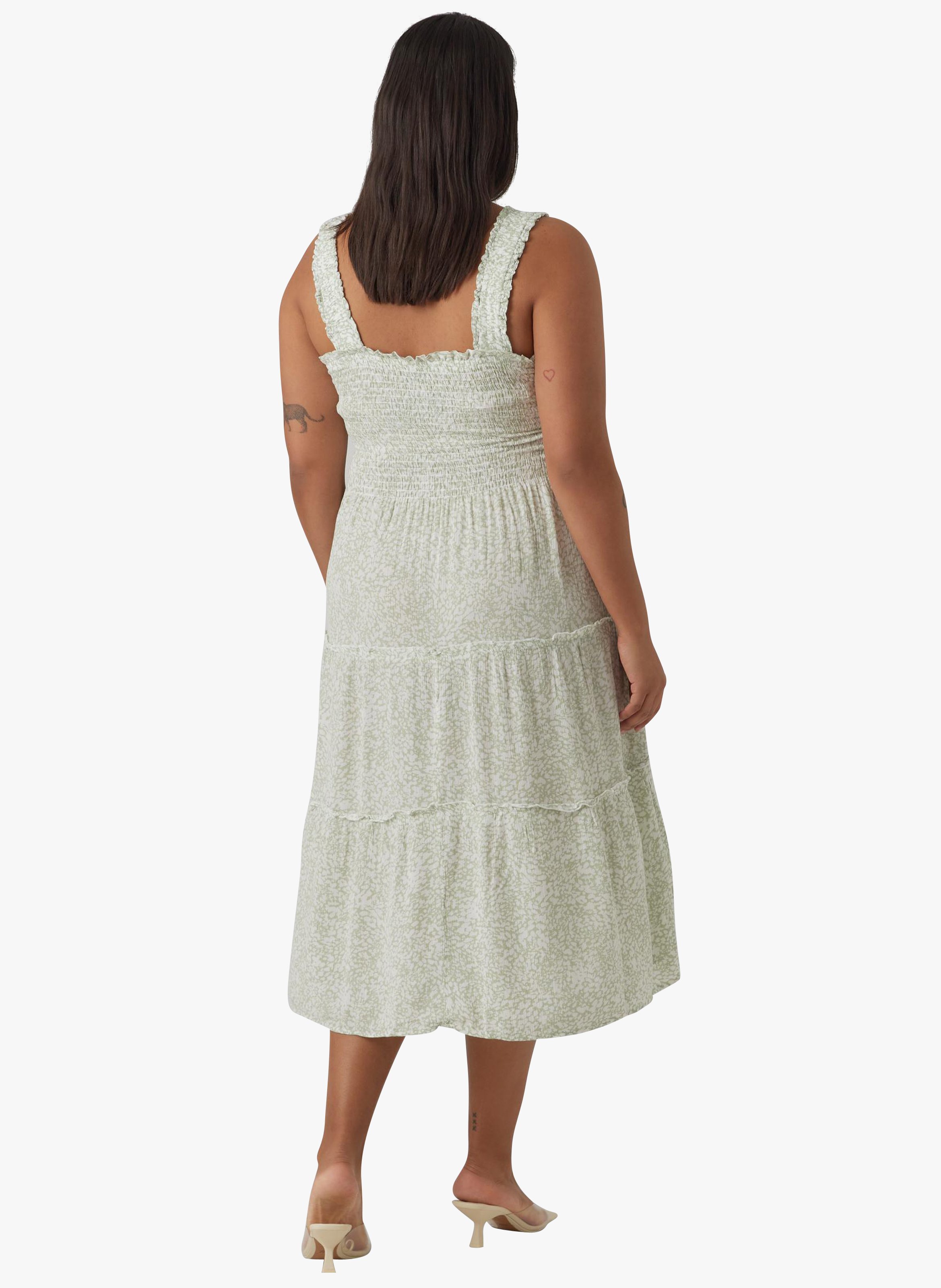 Weites Kleid mit eckigem Ausschnitt und Print Grun