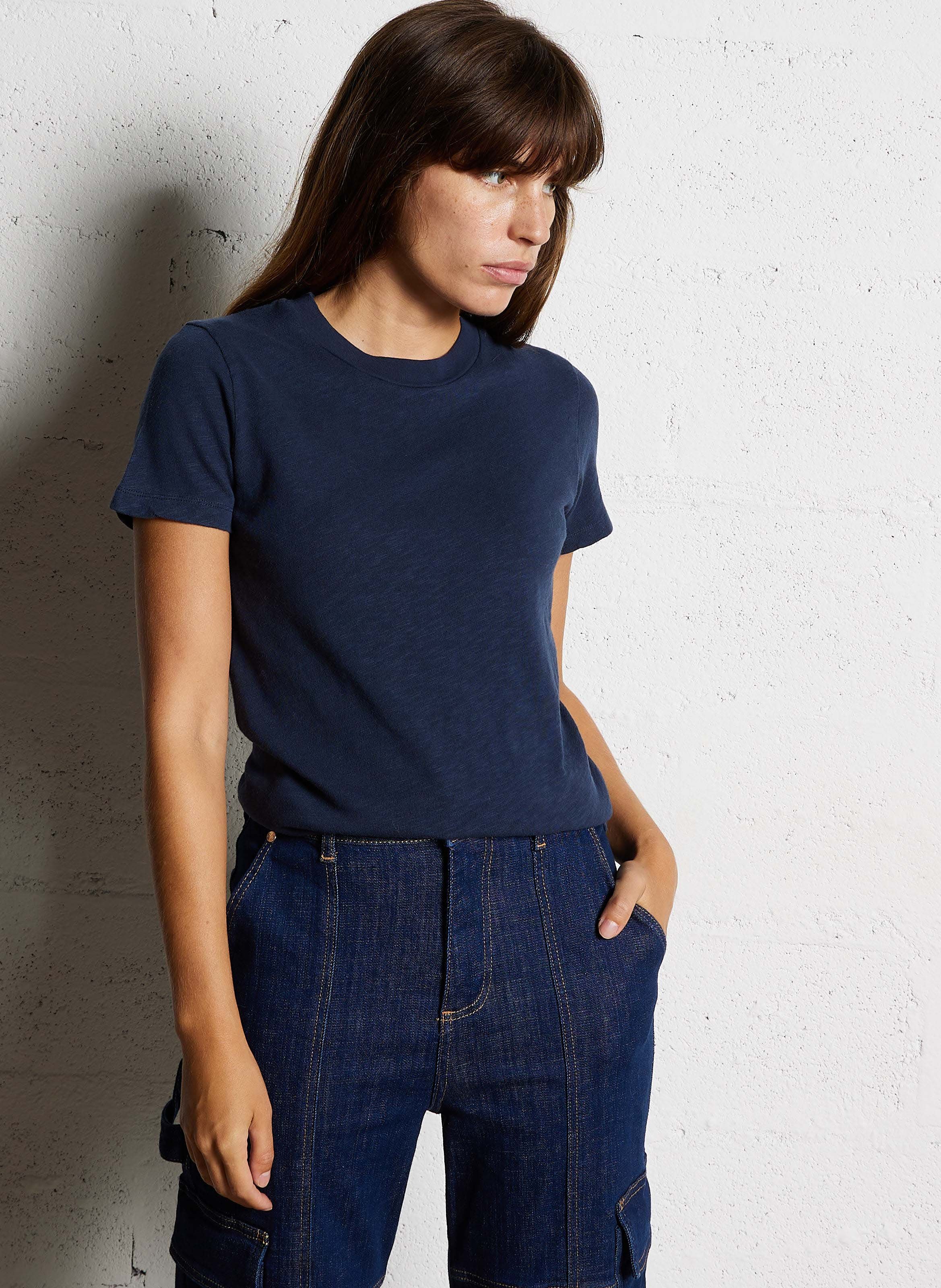 Tee-shirt col rond droit en coton AMERICAN VINTAGE Bleu