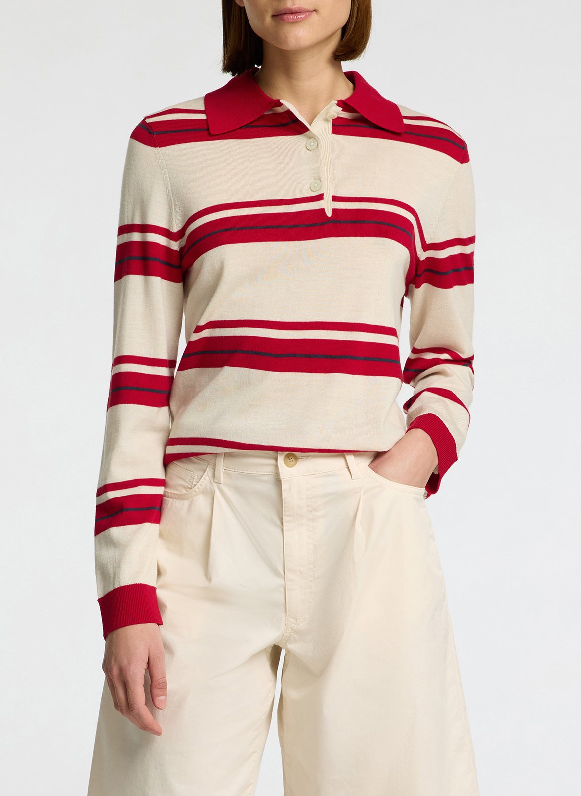 Straight wool striped polo SELECTED Beige