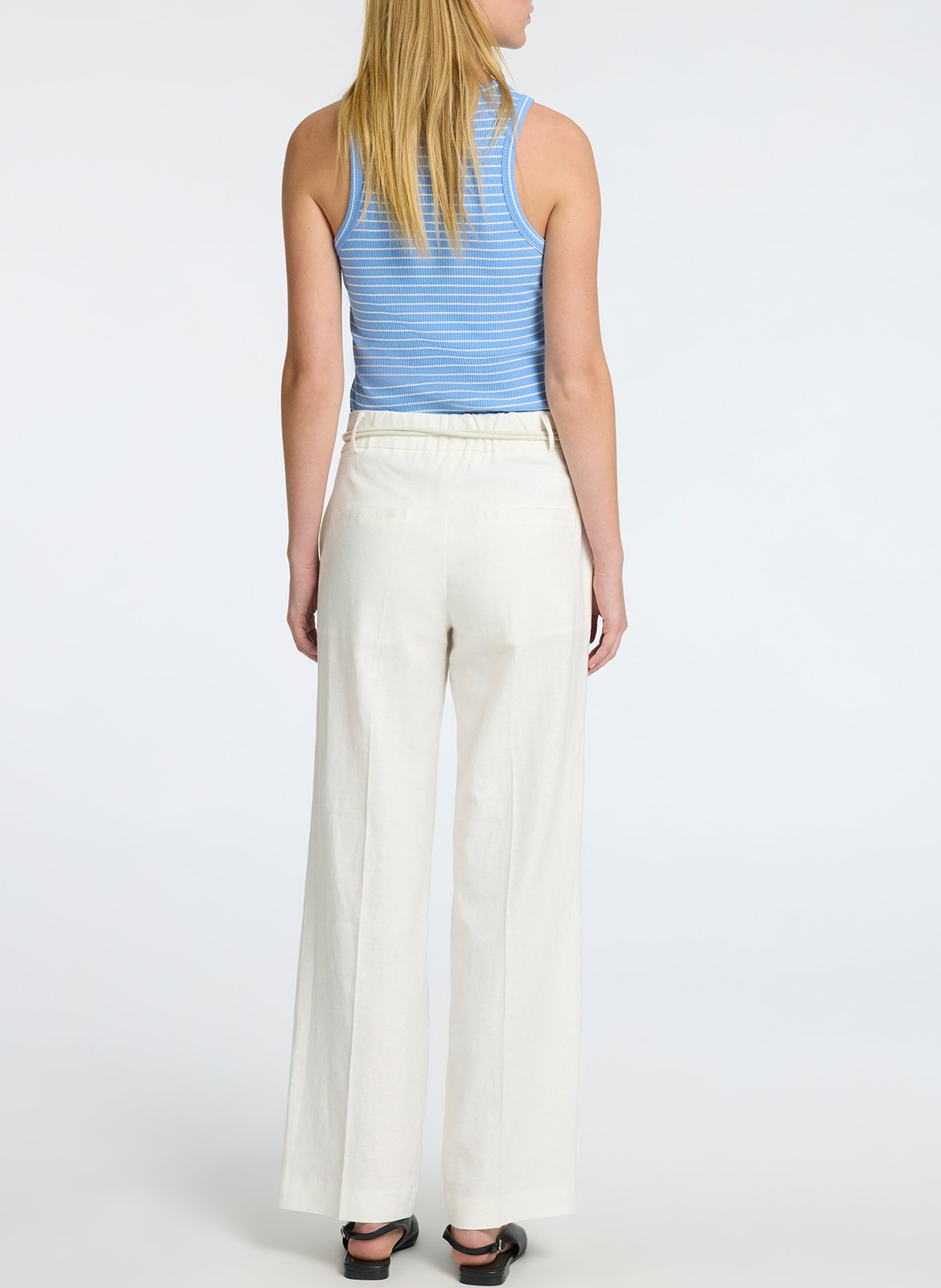 Pantalon large en lin mélangé SELECTED Blanc