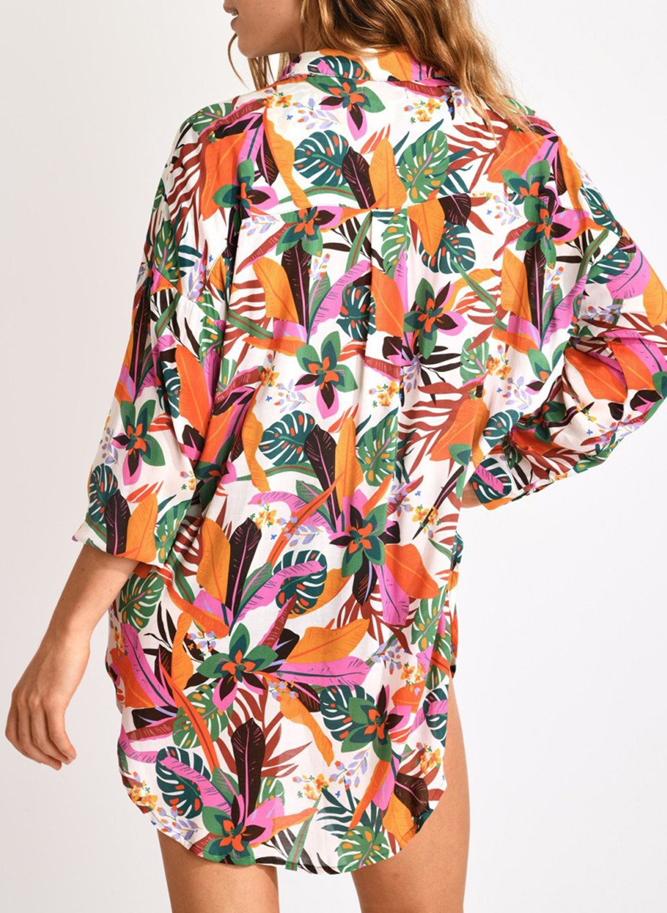 Chemise fluide longue imprimée  LIVIA Beige