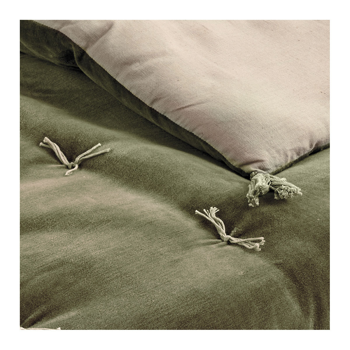 Futon mattéo en velours de coton et lin - 180 x 80 cm - kaki BLANC D'IVOIRE Vert