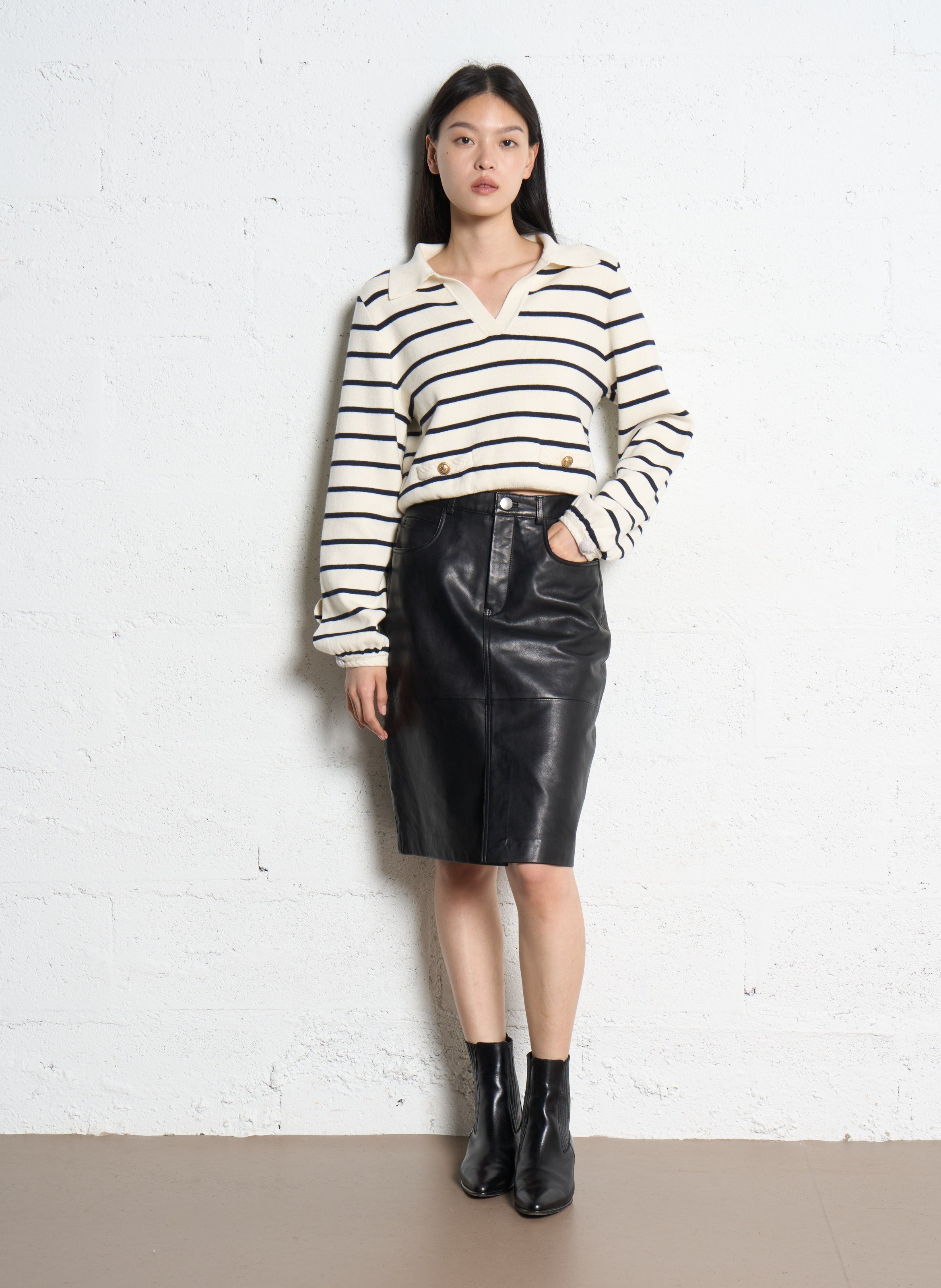 Straight striped sweater with fancy pockets IKKS White