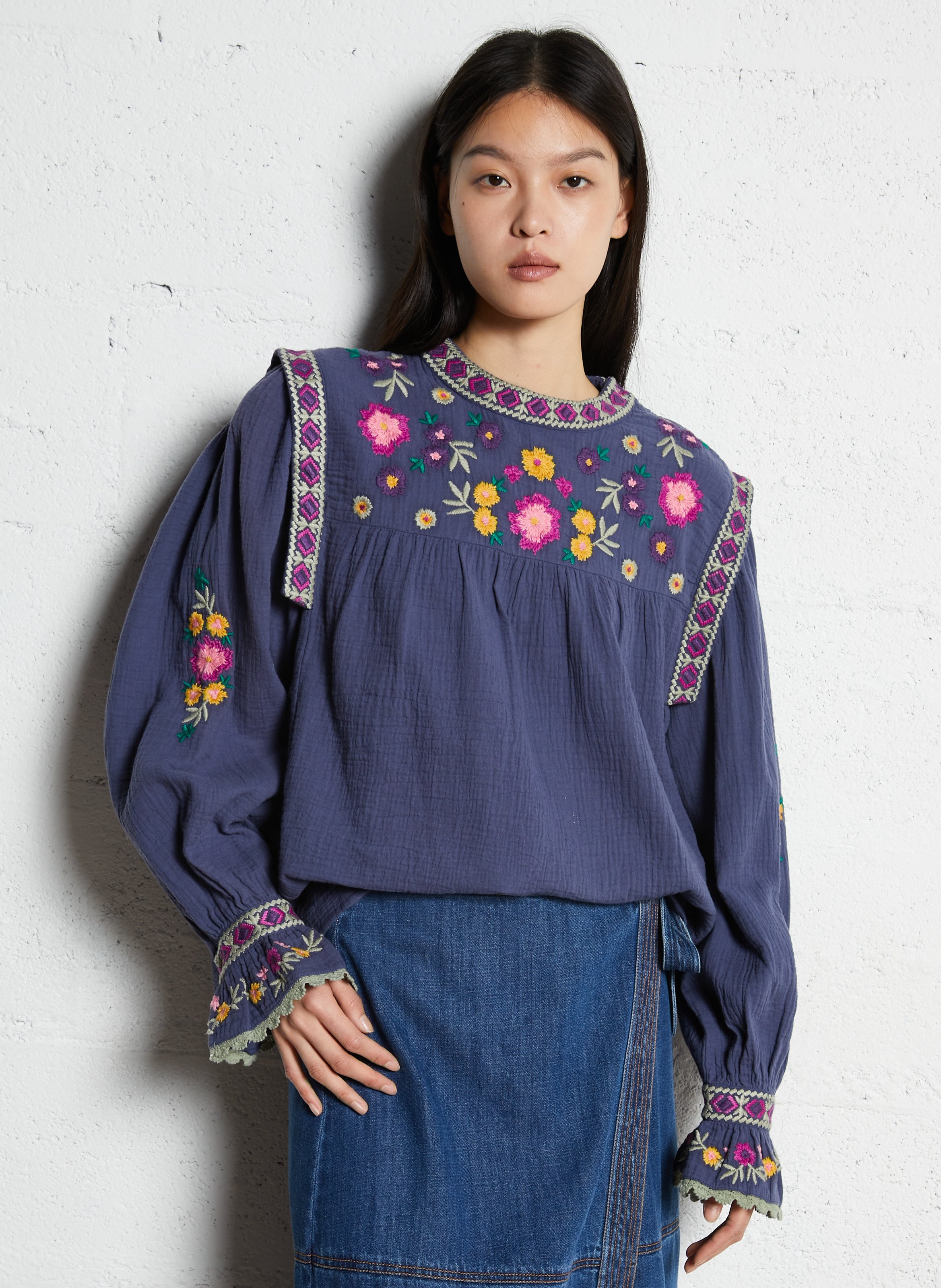 Round-neck cotton blouse LOUISE MISHA Blue