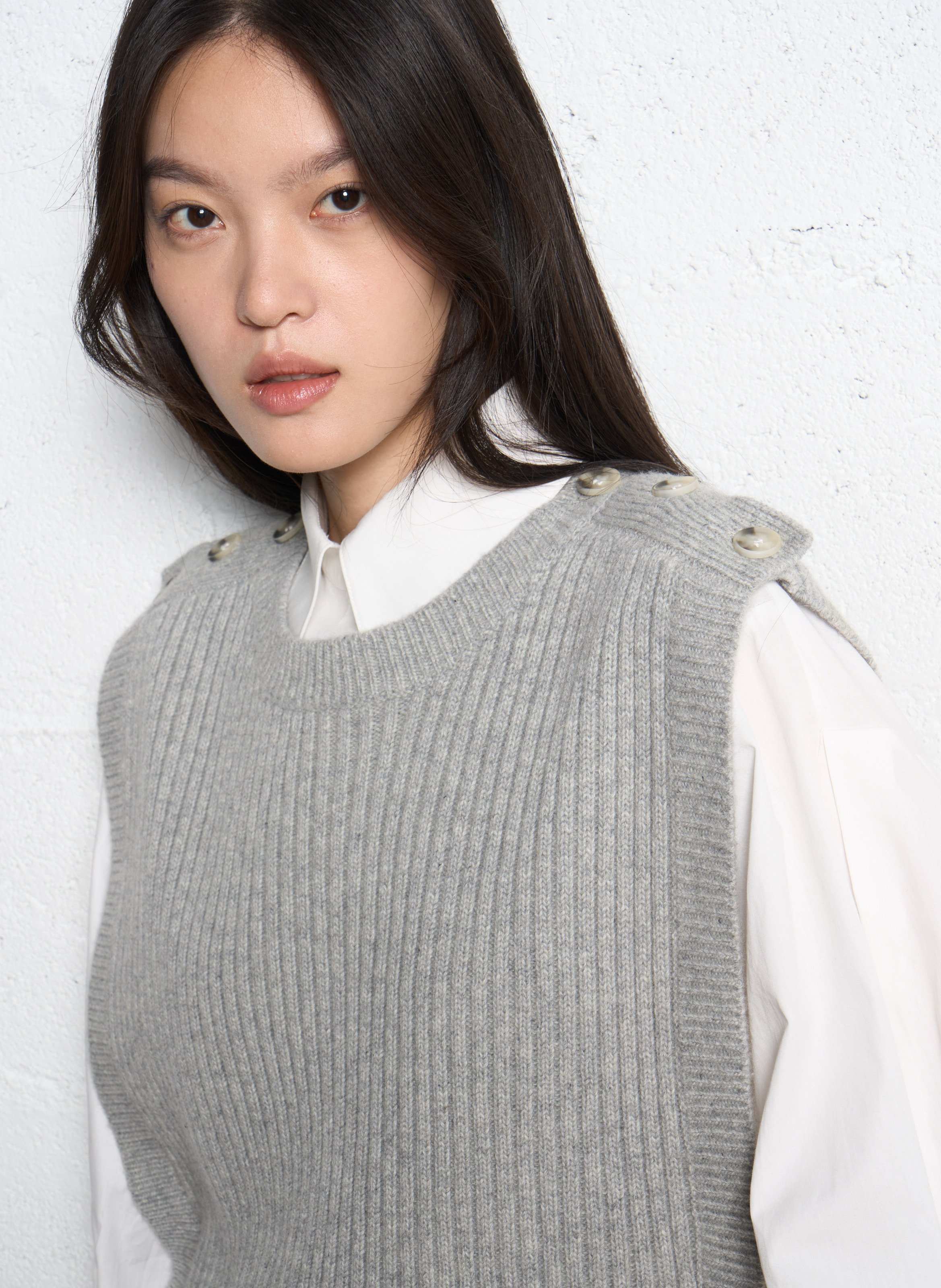 Pull col rond en laine mélangée SUNCOO Gris