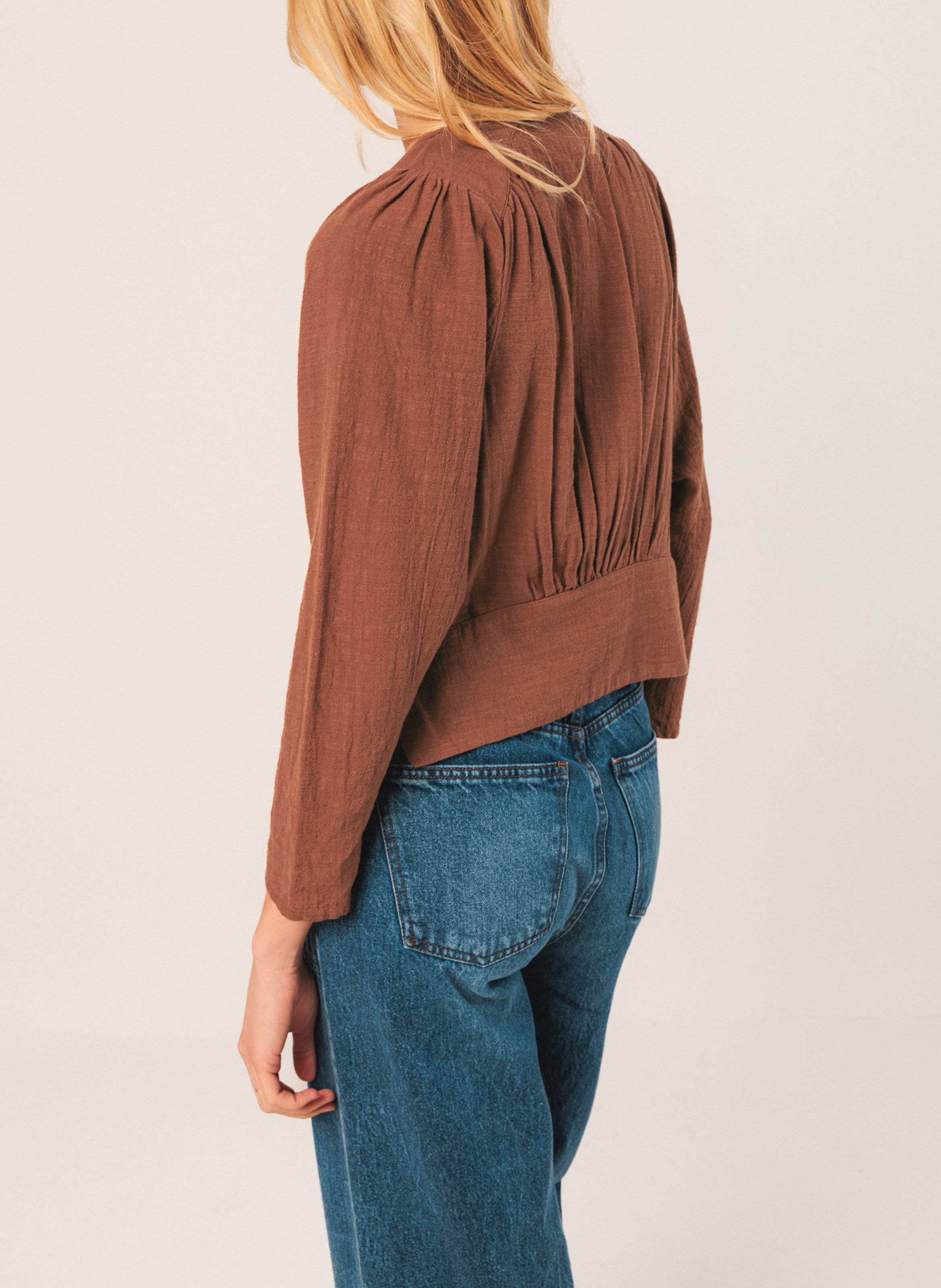 Fitted round neck top in organic cotton INDI &amp; COLD Brown